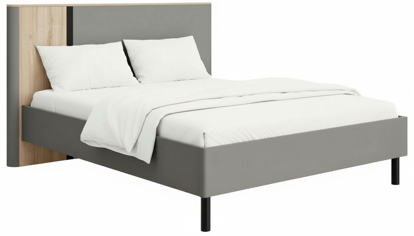 Ágykeret Fejvéggel Sinop - grafitszürke/fekete, Modern, faalapú anyag (180/200cm)