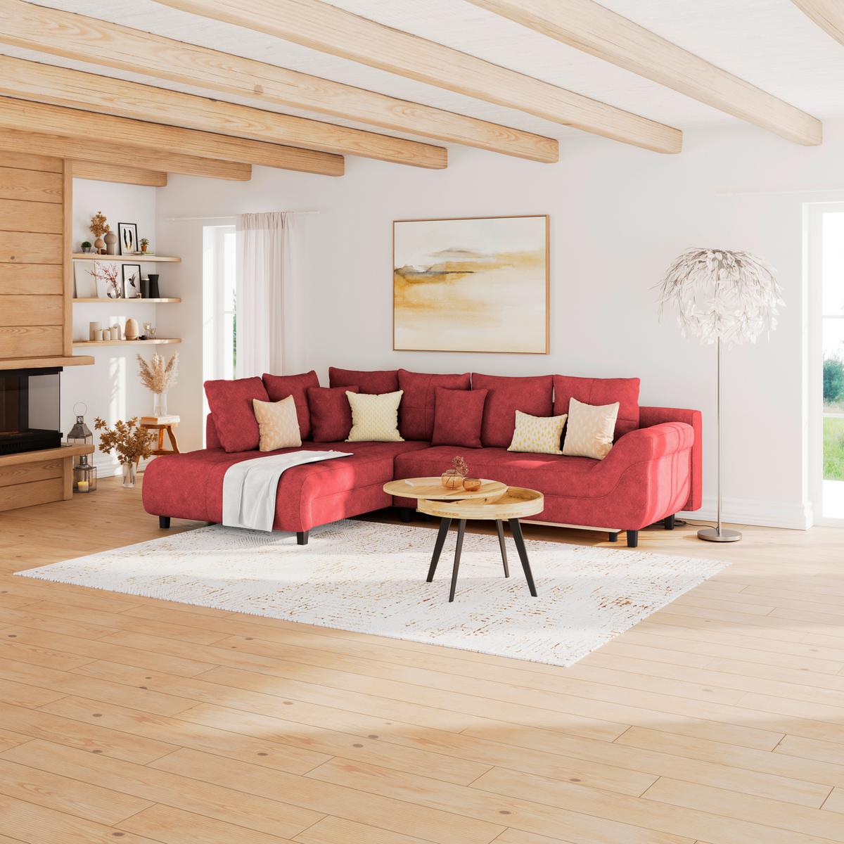 Kutna Garnitura Mendoza - crvena/crna, Design, tekstil/drvo (197/309cm) - Modern Living