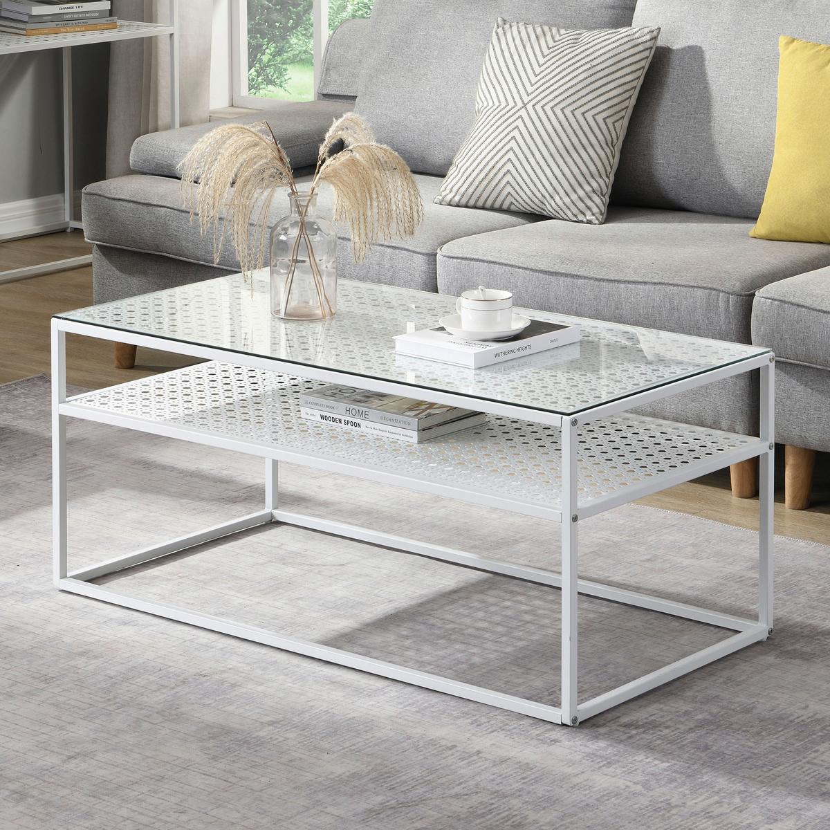 Couchtisch Wl7.328 - Weiss, Design, Glas/Metall (100/50/45cm) - MID.YOU