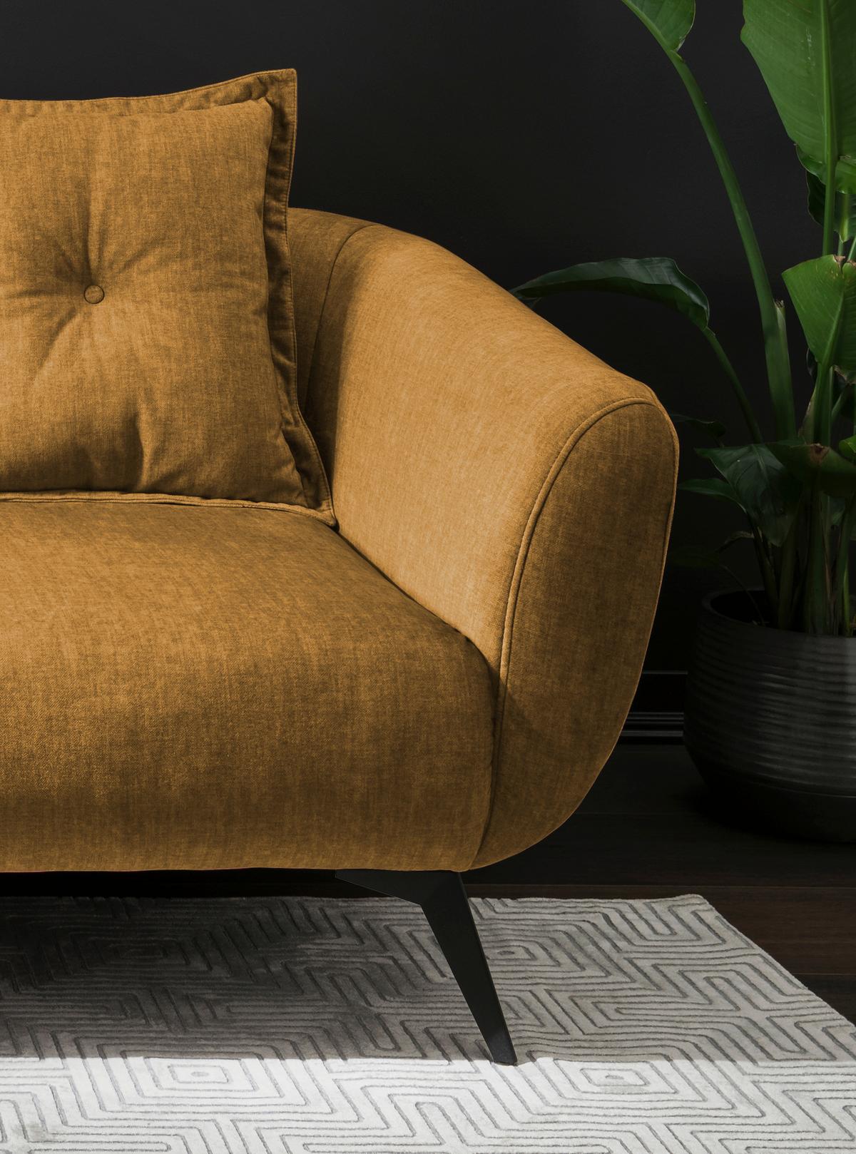 2,5-Sitzer-Sofa Baggio Gelb Velours - Gelb/Schwarz, MODERN, Holz/Textil (196/94/103cm) - Livetastic