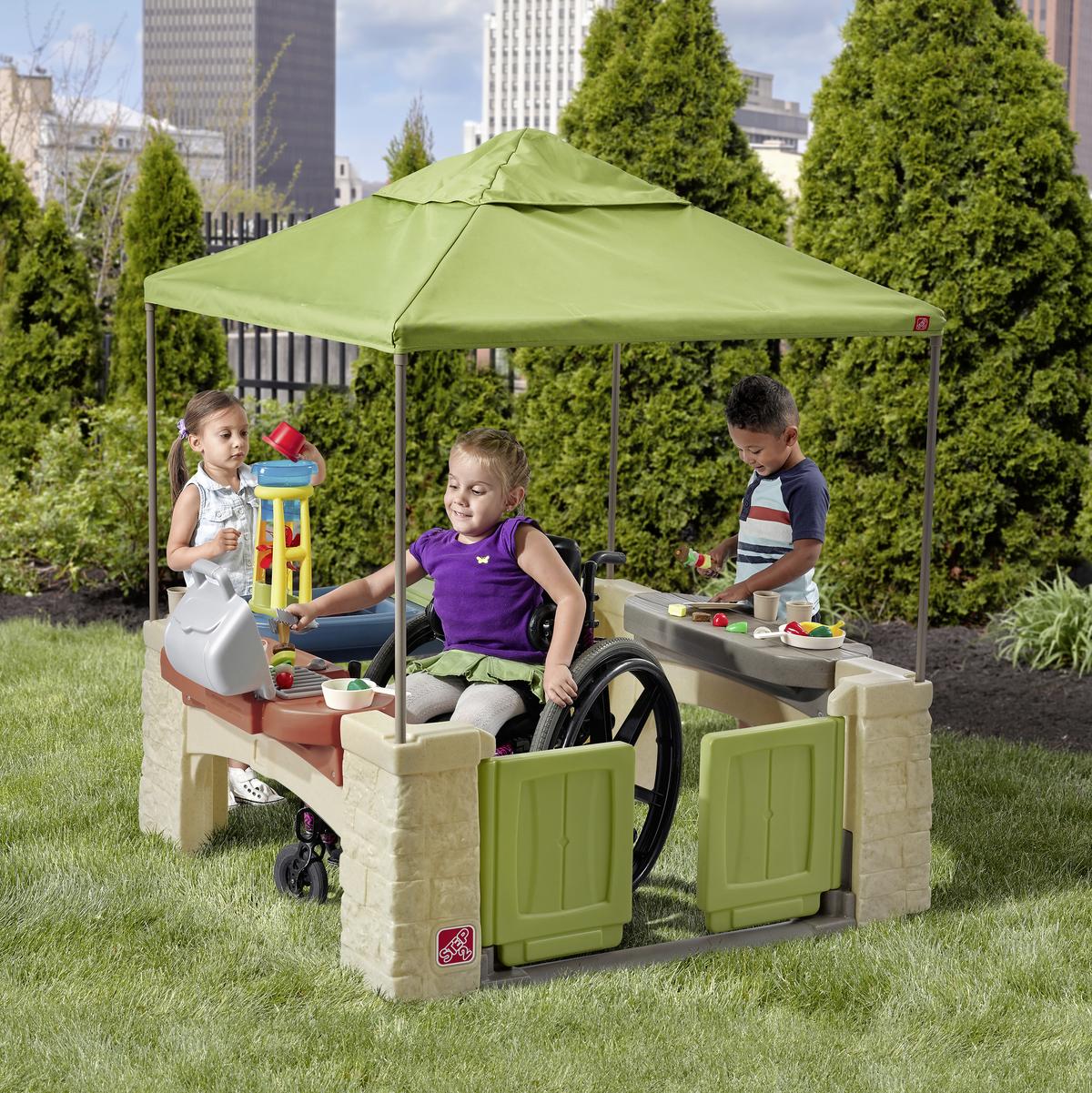 Spielhaus All Around Patio - Blau/Greige, Basics, Kunststoff/Textil (132,8/152,4/137,16cm) - Ambia Garden