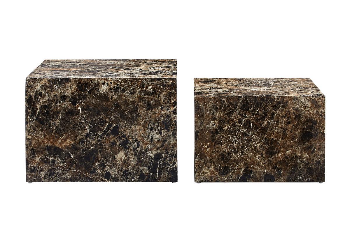 Set Klubskih Mizic Marble, Rjava, 2-Delni - rjava, Design, leseni material (58-50/58-50/40-33cm) - Livetastic