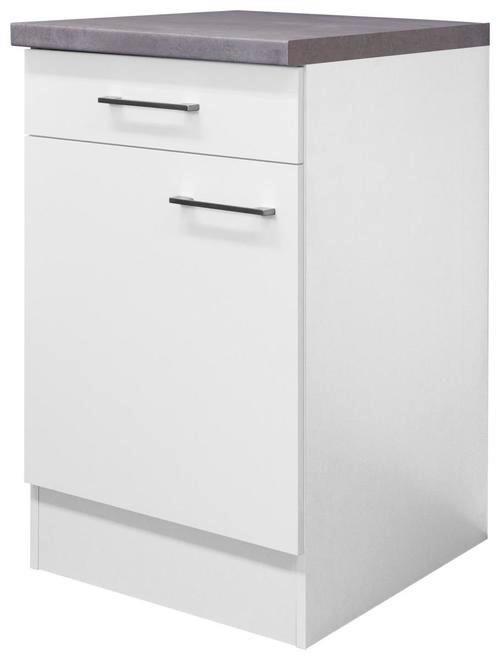 Küchenunterschrank Weiß - Edelstahlfarben/Weiß, MODERN, Holzwerkstoff/Metall (50/86/60cm) - FlexWell