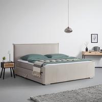 Boxspringbett Leonora ca. 200x200cm Beige mit Topper - Chromfarben/Beige, MODERN, Holz/Textil (200/200cm) - Bessagi Home