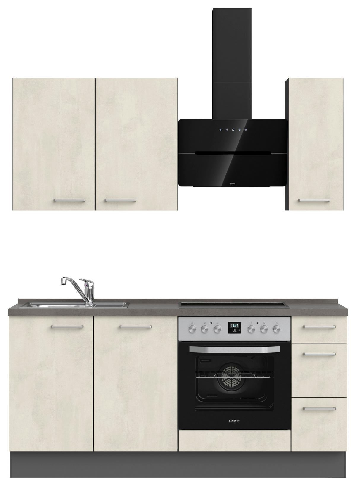 Küchenblock Riva High m. Geräten Weiß - Schieferfarben/Edelstahlfarben, MODERN, Holzwerkstoff/Metall (180cm) - Nobilia