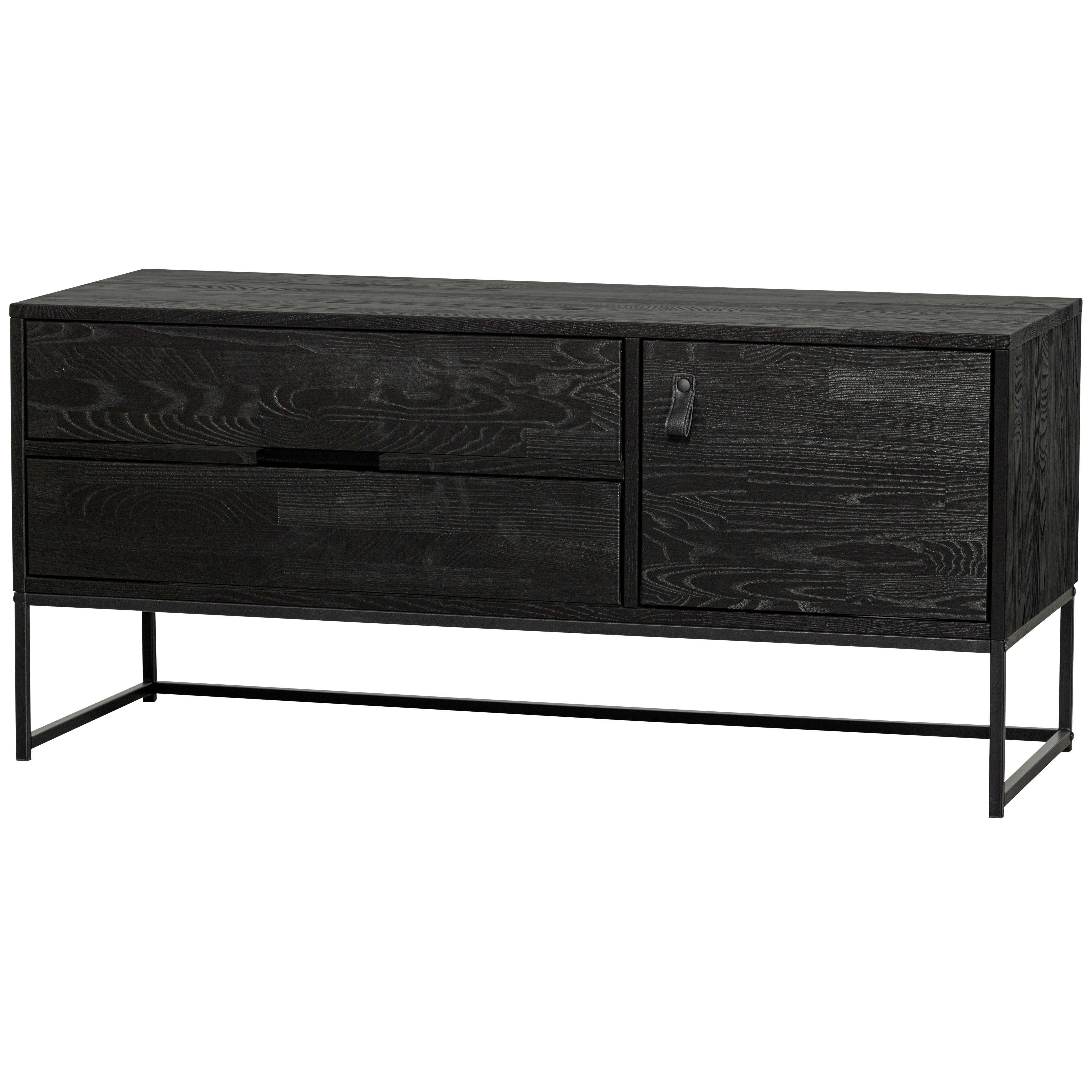 Lowboard Silas Schwarz - Schwarz, Design, Leder/Holz (120/55/44cm) - Livetastic