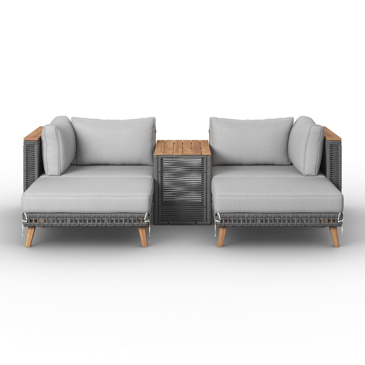 Loungegarnitur Marilou Grau Outdoorgewebe/Kunststoff/Holz - Grau/Akaziefarben, MODERN, Holz/Kunststoff - Bessagi Garden