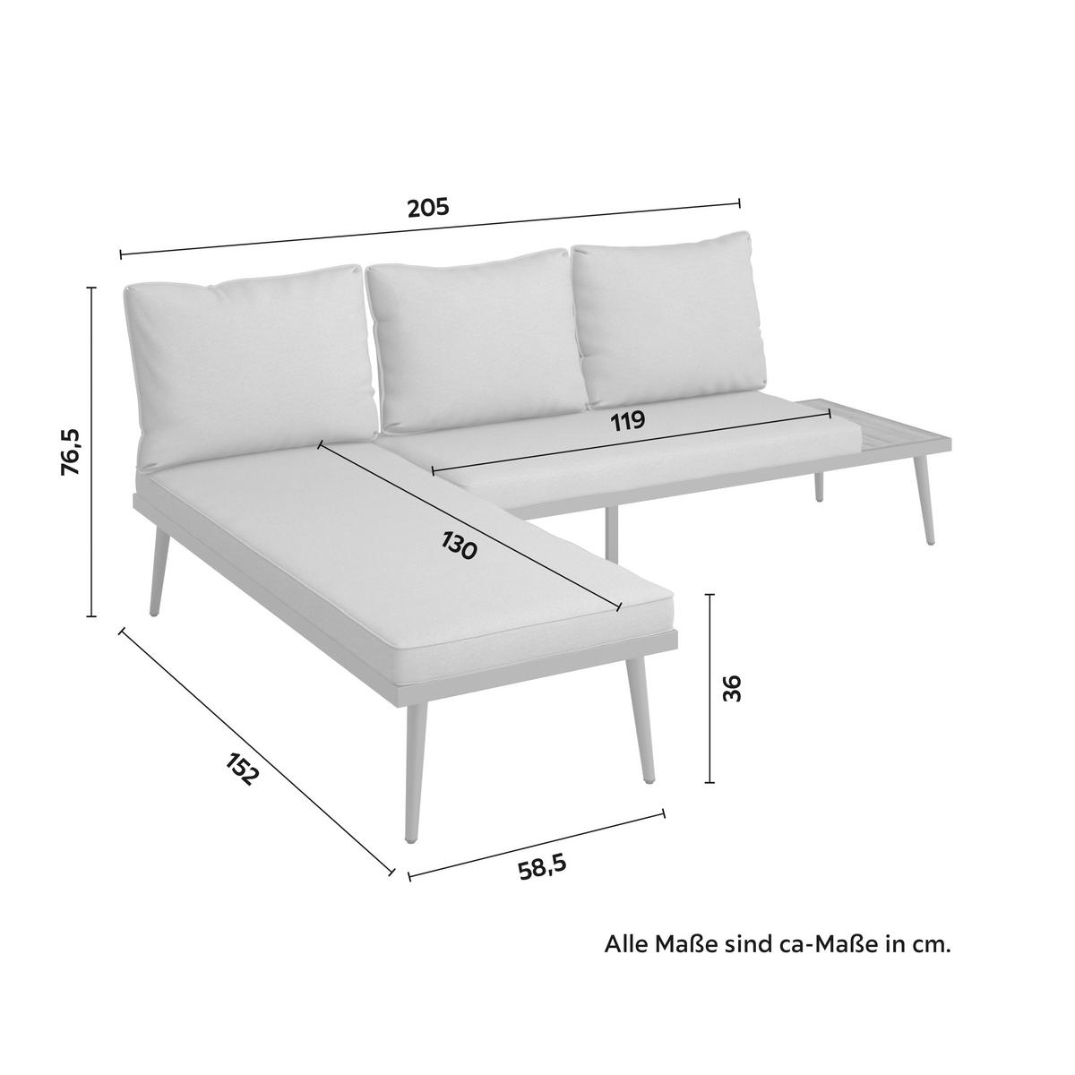 Loungegarnitur-Set Sallie Grau Holz/Metall/Outdoorstoff - Schwarz/Naturfarben, MODERN, Holz/Metall (205/76,5/58,5cm) - Bessagi Garden
