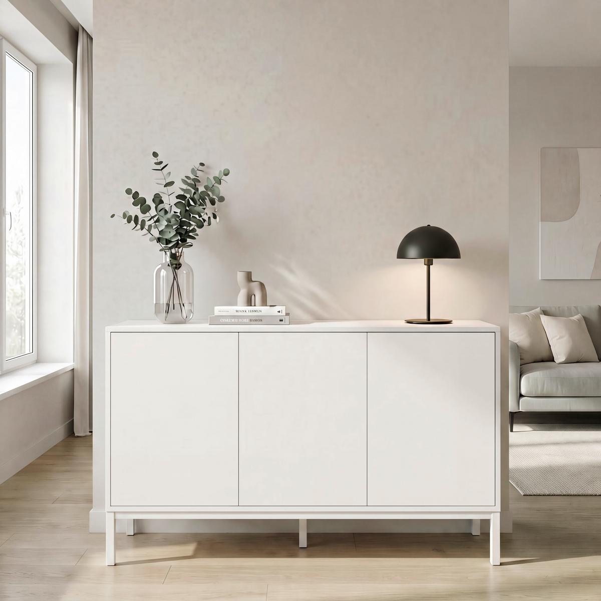 Sideboard Amber Weiß MDF/Eisen - Weiß, MODERN, Holzwerkstoff/Metall (150/80/40cm) - Bessagi Home