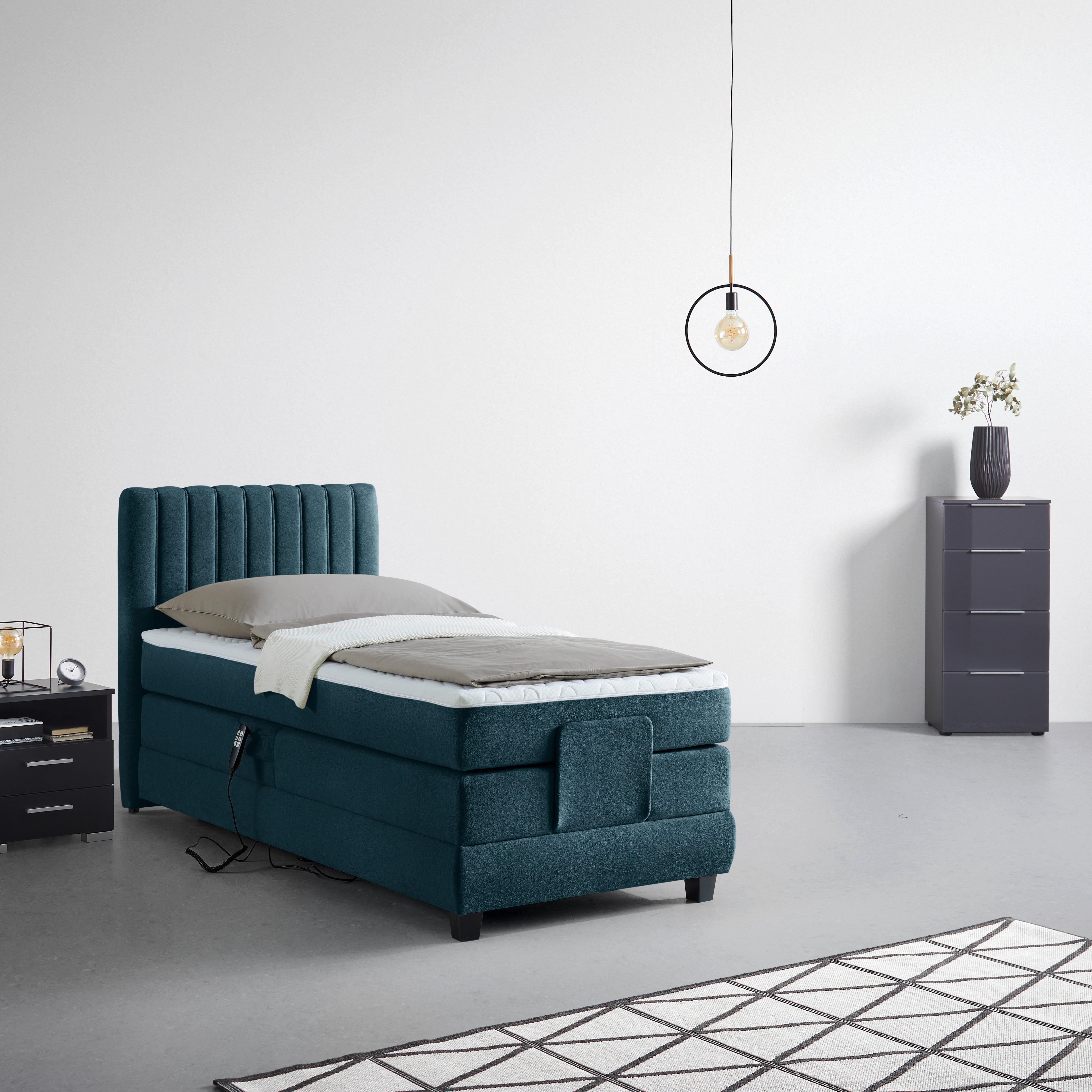 Boxspringbett Dixon Petrol ca. 90x200cm - Petrol/Schwarz, Konventionell, Holz/Holzwerkstoff (90/200cm) - Premium Living
