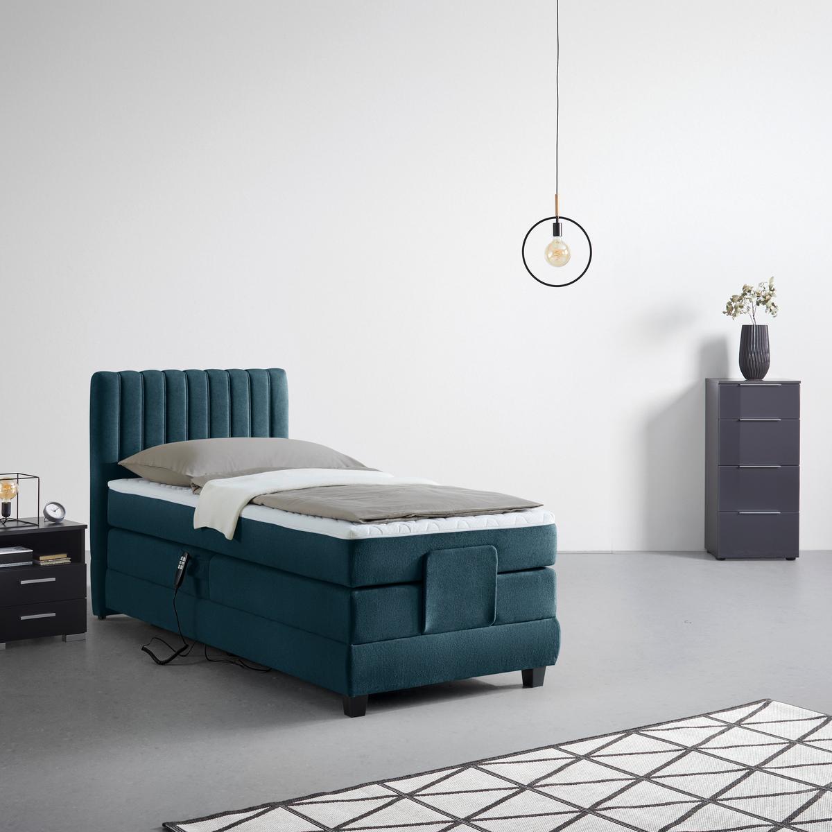 Boxspringbett Dixon Petrol ca. 90x200cm - Petrol/Schwarz, KONVENTIONELL, Holz/Holzwerkstoff (90/200cm) - Premium Living
