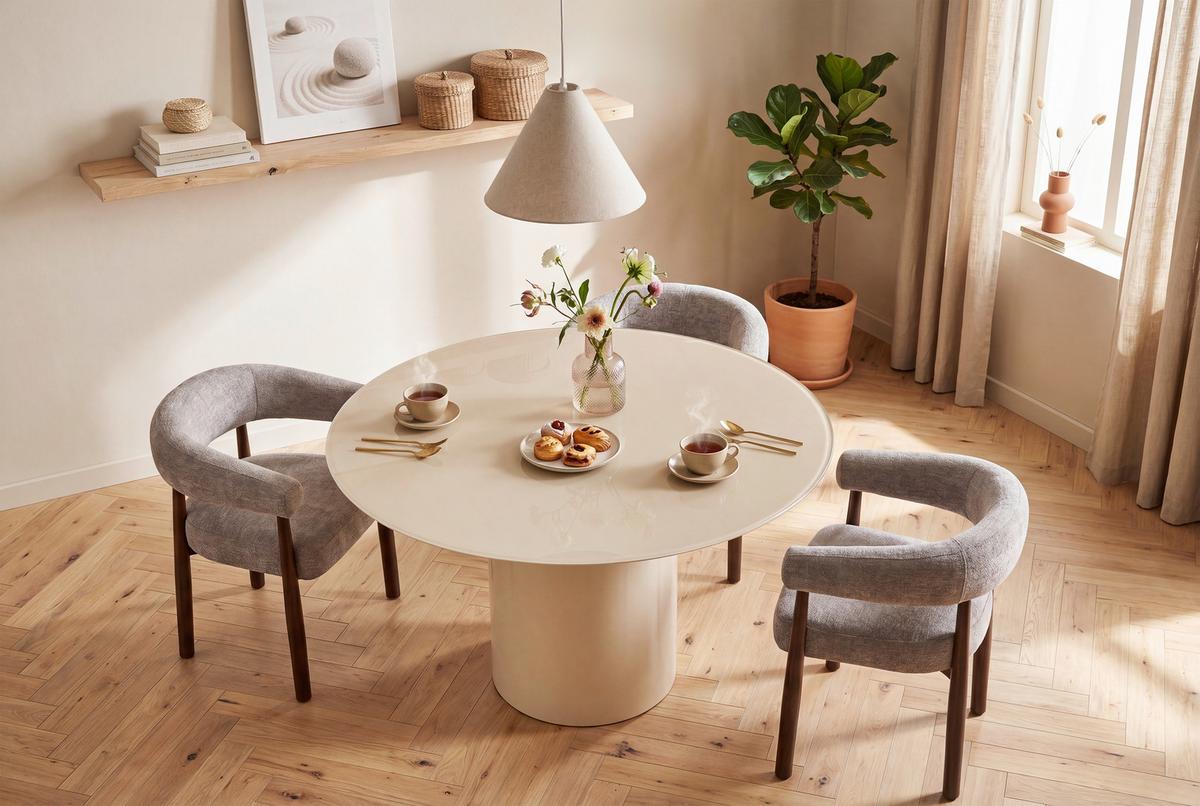 Jedilna Miza Tivoli, Bež, Ø 120 - bež, Moderno, steklo/leseni material (120/75cm) - MID.YOU