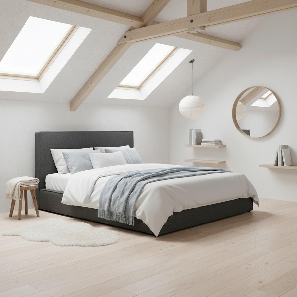 Polsterbett Gina Dunkelgrau ca. 180x200 cm Stauraum - Dunkelgrau/Schwarz, MODERN, Holz/Textil (180/200cm) - Bessagi Home