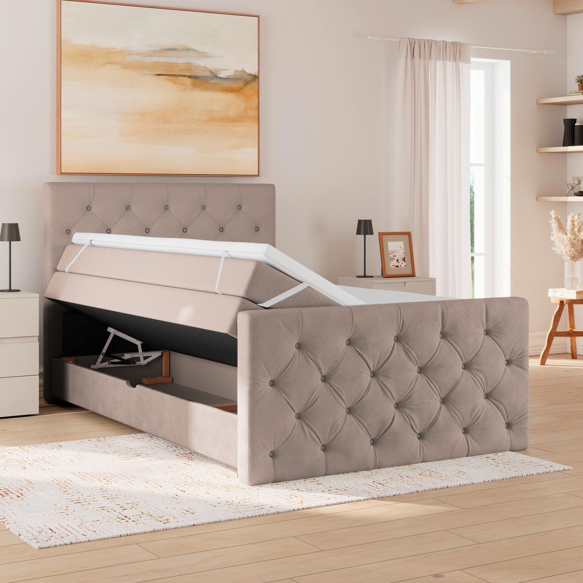 Boxspring Krevet Elio - bež/crna, Romantično / ladanjski, tekstil/plastika (140/200cm) - Modern Living
