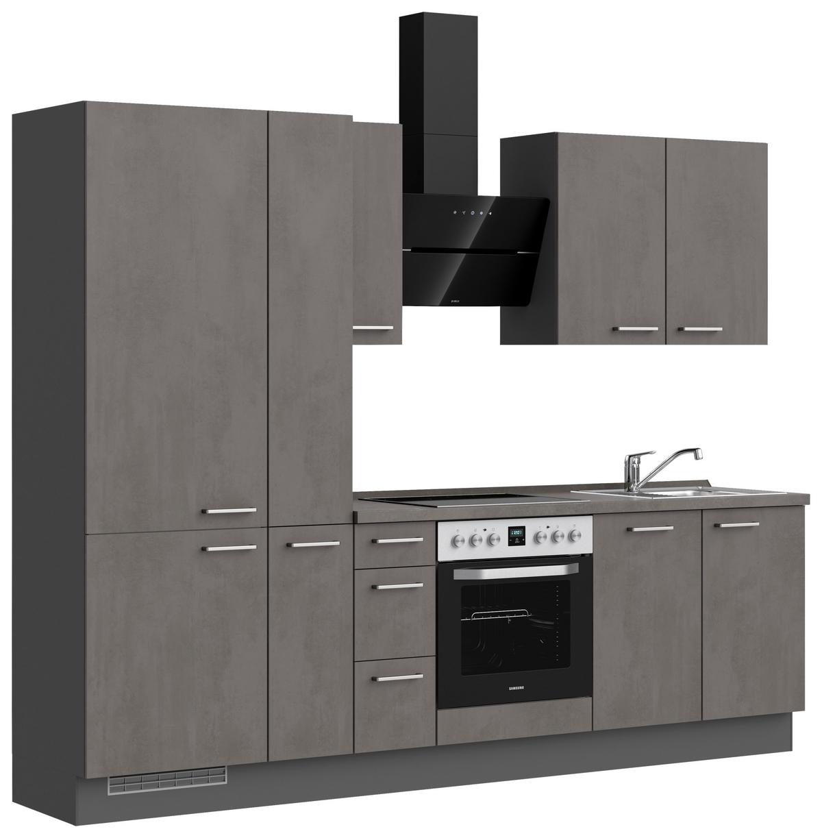 Küchenblock Riva High m. Geräten Schieferfarben - Schieferfarben/Edelstahlfarben, MODERN, Holzwerkstoff/Metall (270cm) - Nobilia