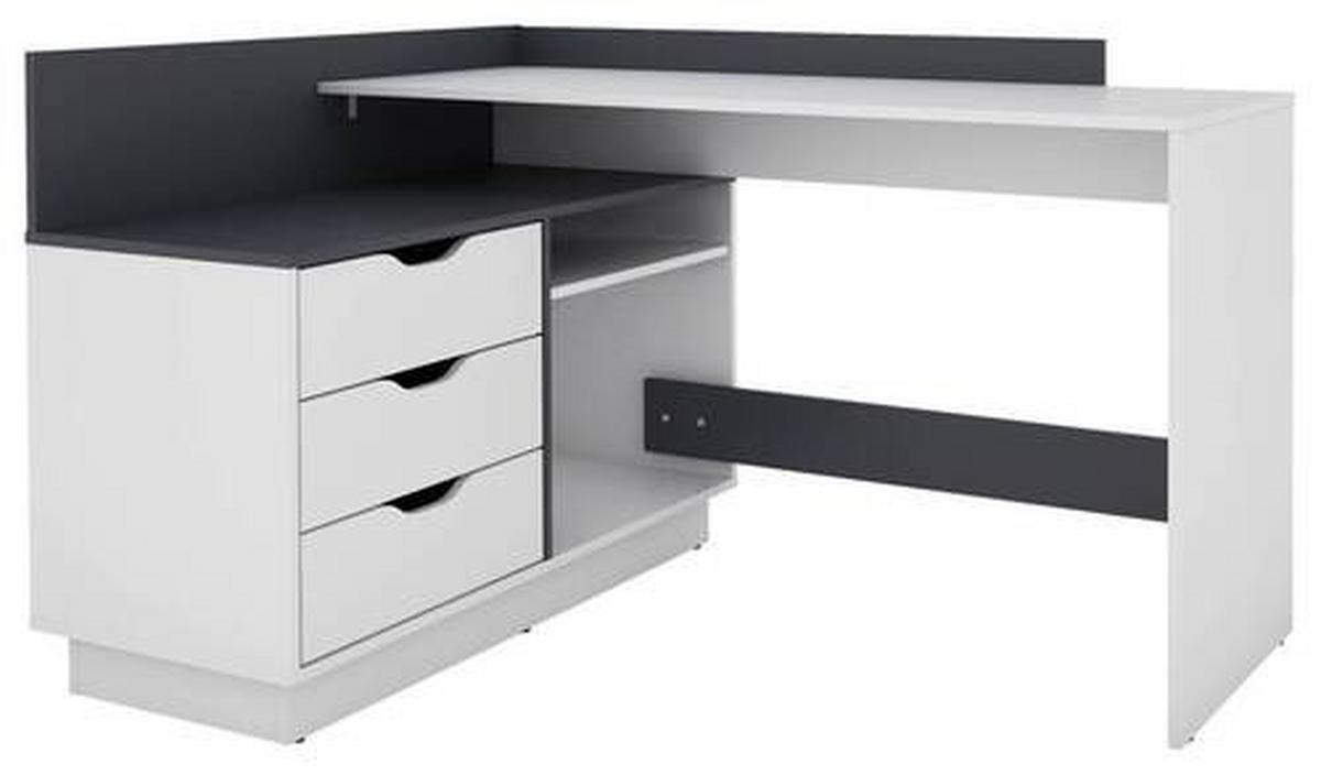 Eckschreibtisch Belfast Schwarz/Weiß ca. 129x105x84cm - Schwarz/Weiß, LIFESTYLE, Holzwerkstoff (129/105/84cm) - MID.YOU