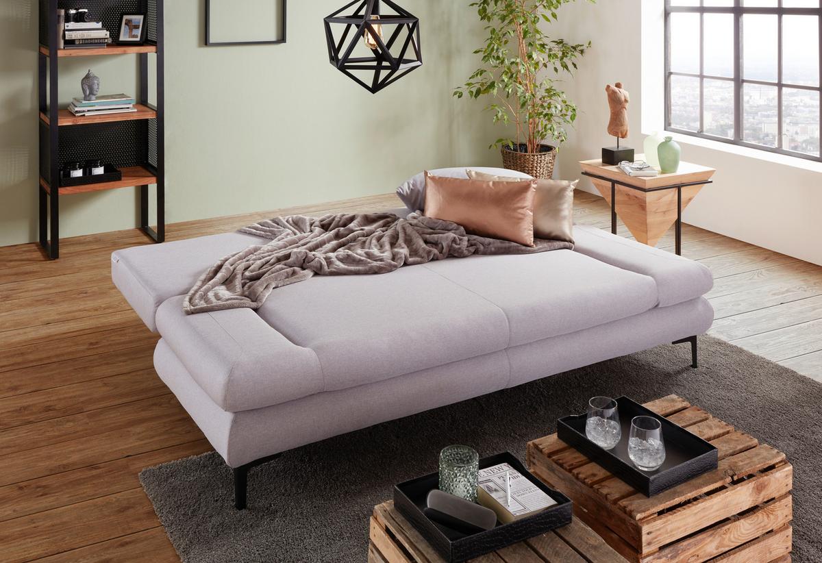 Schlafsofa in Hellgrau mit Bettfunktion - Hellgrau/Schwarz, MODERN, Textil (191/42-76/86cm) - Based
