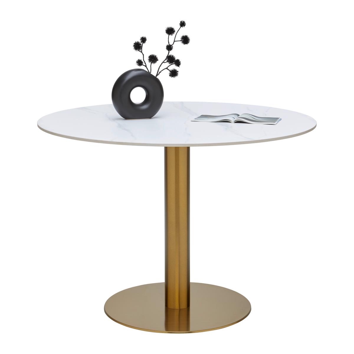 Esstisch Mirac Weiß/Goldfarben - Goldfarben/Weiß, Trend, Holzwerkstoff/Stein (105/75cm) - Mömax