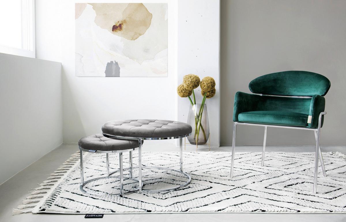 HOCKERSET MYLA 100 - Silberfarben/Grau, Design, Textil/Metall (40+60cm) - Kayoom