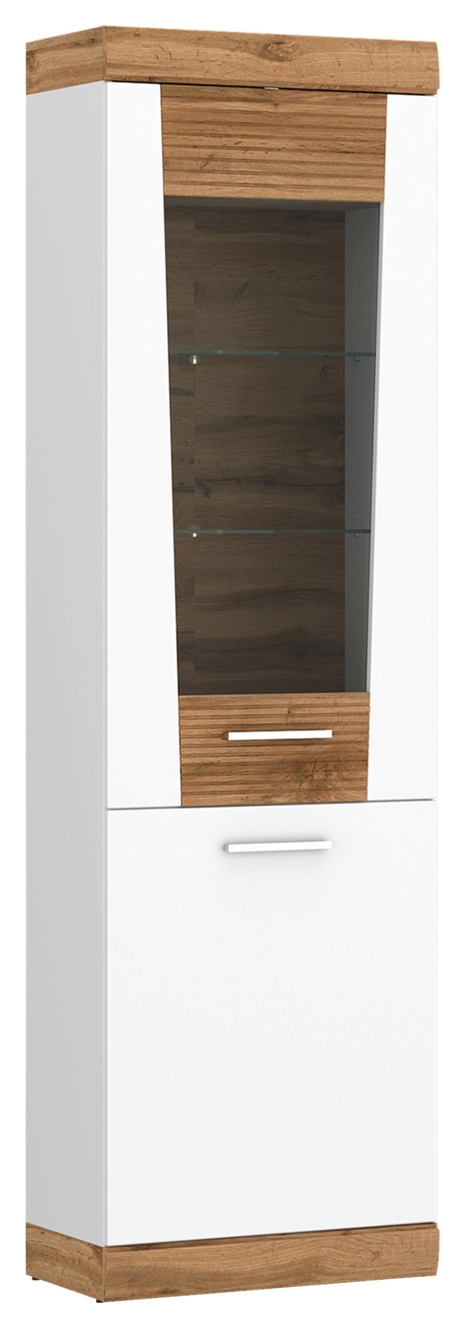Vitrina Merida - bijela/bijela visoki sjaj, Romantično / ladanjski, staklo/drvni materijal (58,1/202,55/35,9cm) - Modern Living