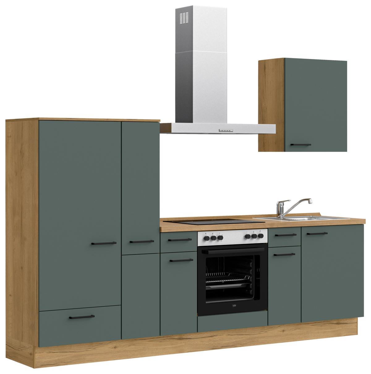 Küchenblock Easytouch m. Geräten Dunkelgrün - Dunkelgrün/Eichefarben, MODERN, Holzwerkstoff/Metall (270cm) - Nobilia