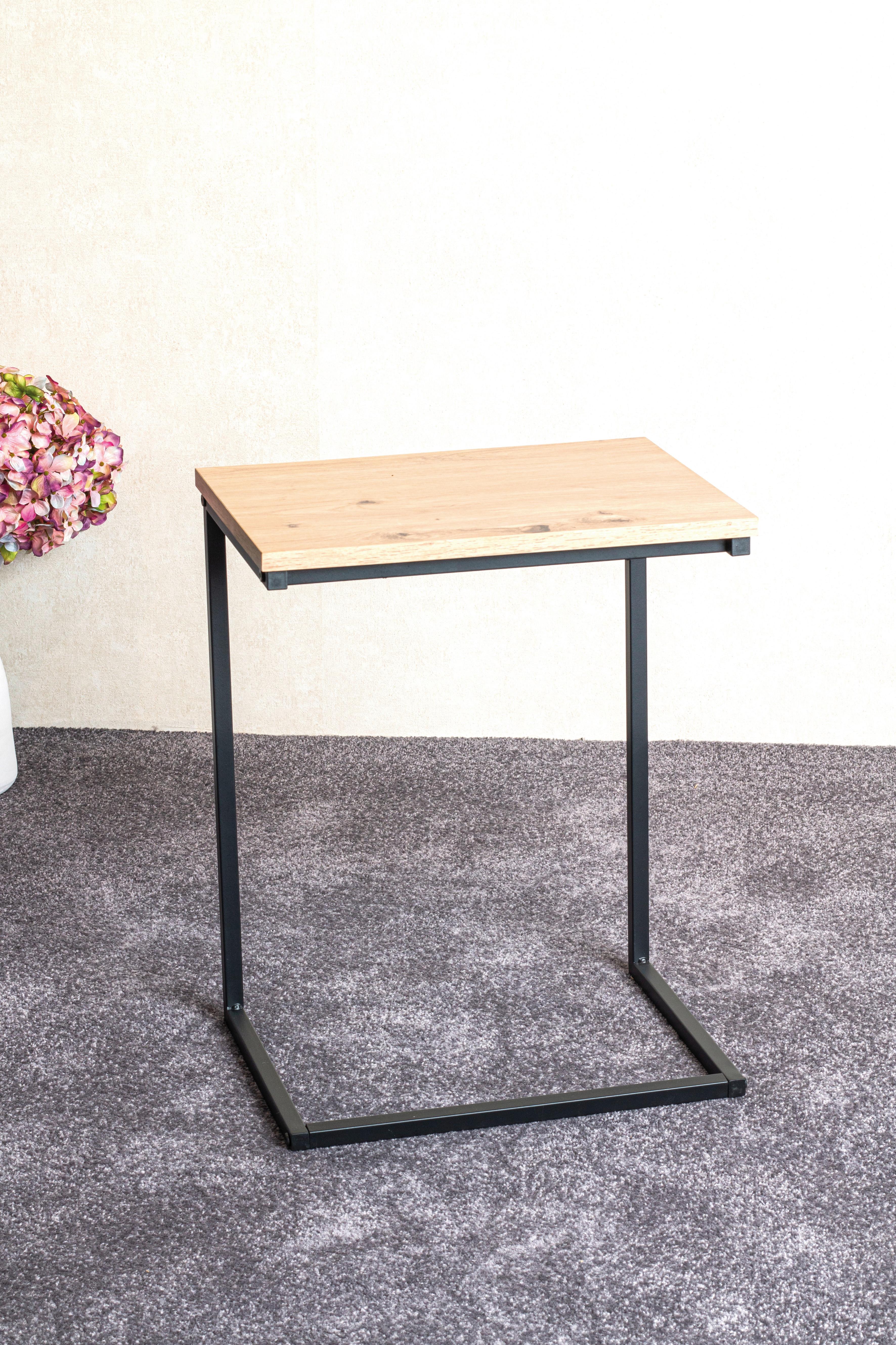 STOLIK BOCZNY LUZERN 2 - kolor dębowy/czarny, Design, materiał drewnopochodny/metal (40/30/50cm)