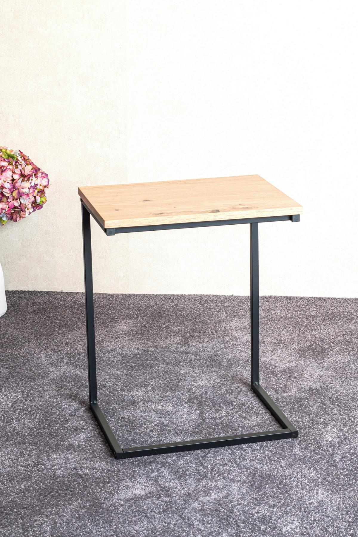 STOLIK BOCZNY LUZERN 2 - kolor dębowy/czarny, Design, materiał drewnopochodny/metal (40/30/50cm)