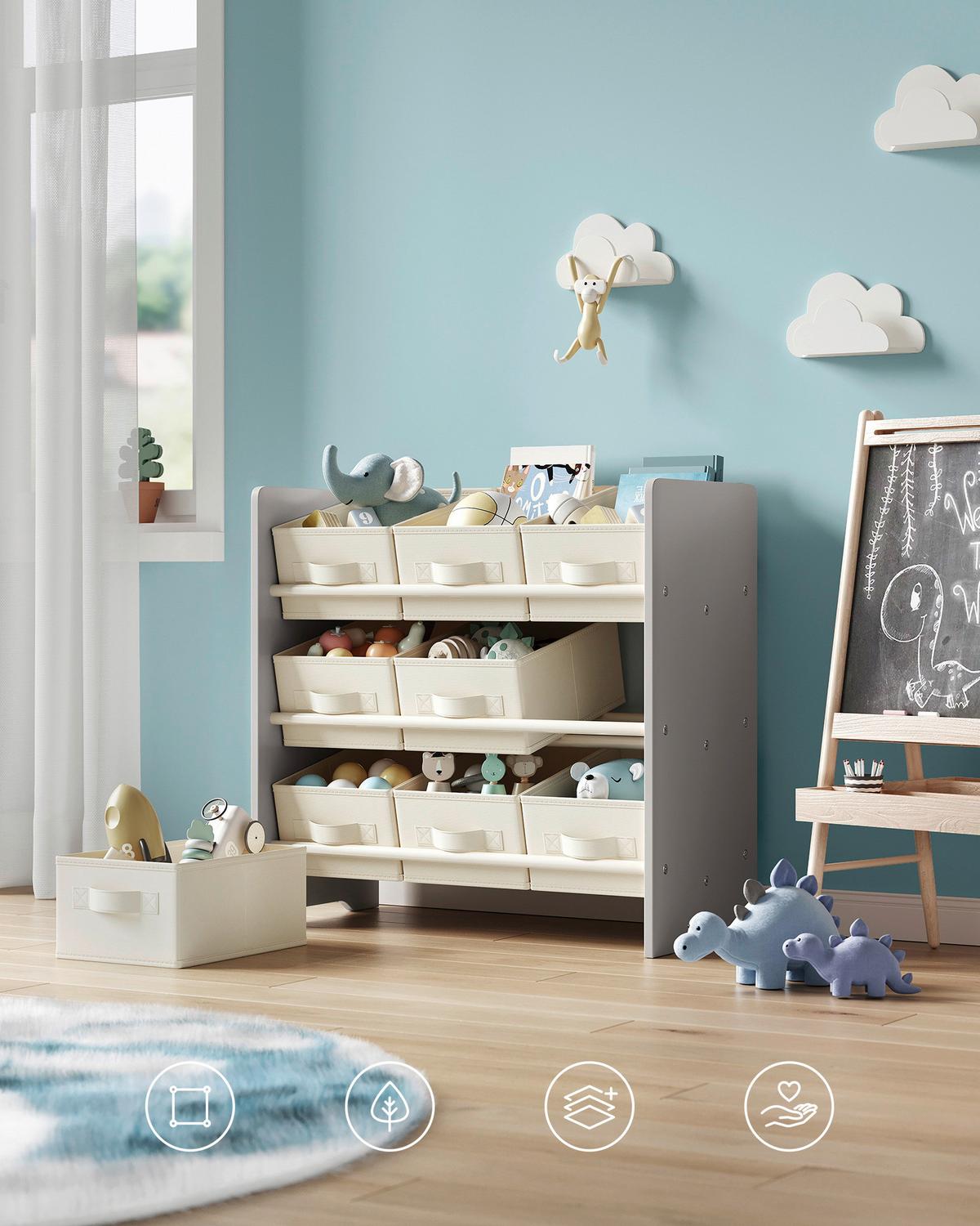 Kinderregal in Grau, Beige ca. 62,5x60x29,5 cm - Beige/Grau, MODERN, Holzwerkstoff/Textil (62,5/60/29,5cm) - MID.YOU