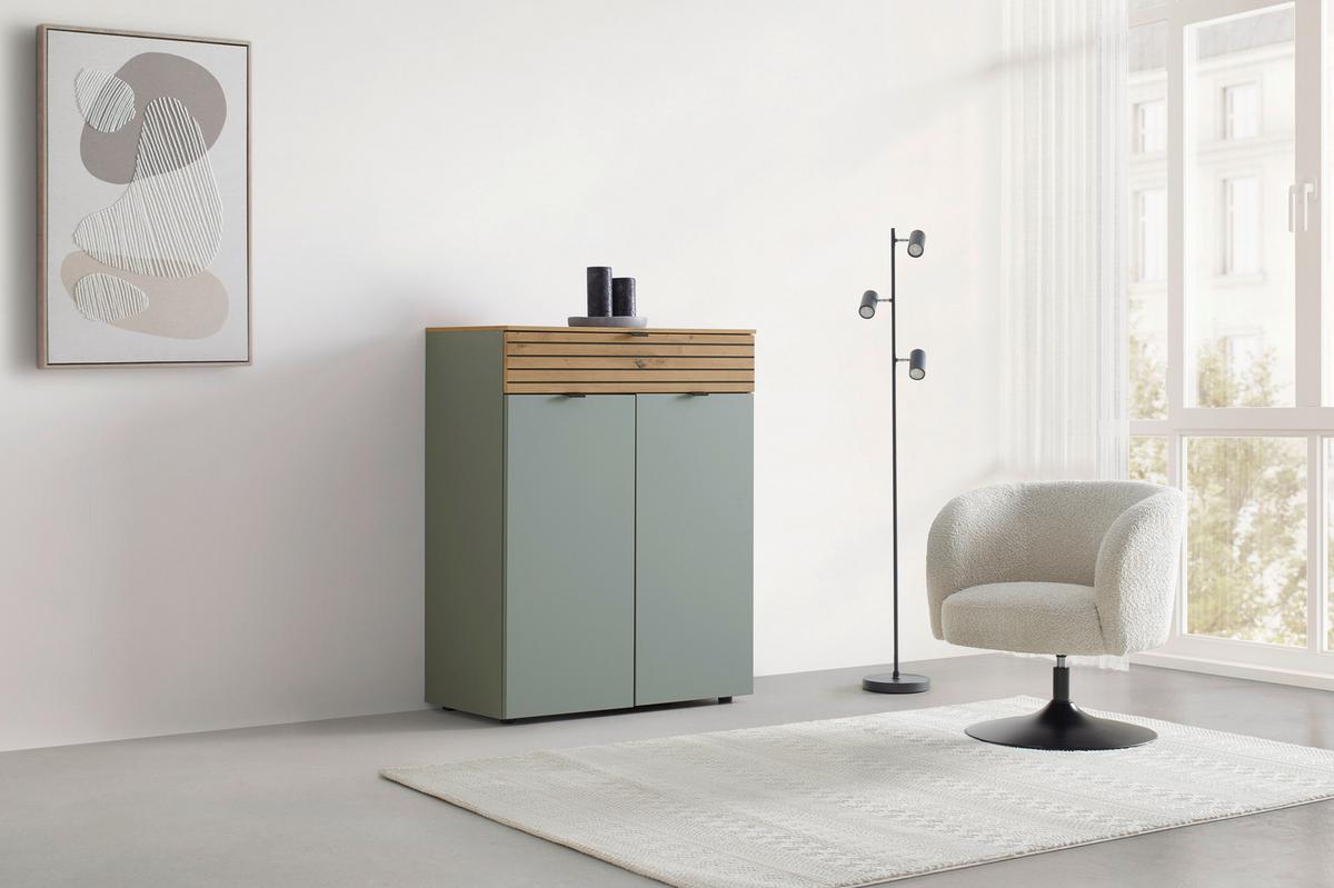 Kommode Bahia-M Grün/Eiche Artisan - Schwarz/Eiche Artisan, MODERN, Holzwerkstoff/Metall (81/101/41cm) - Mömax