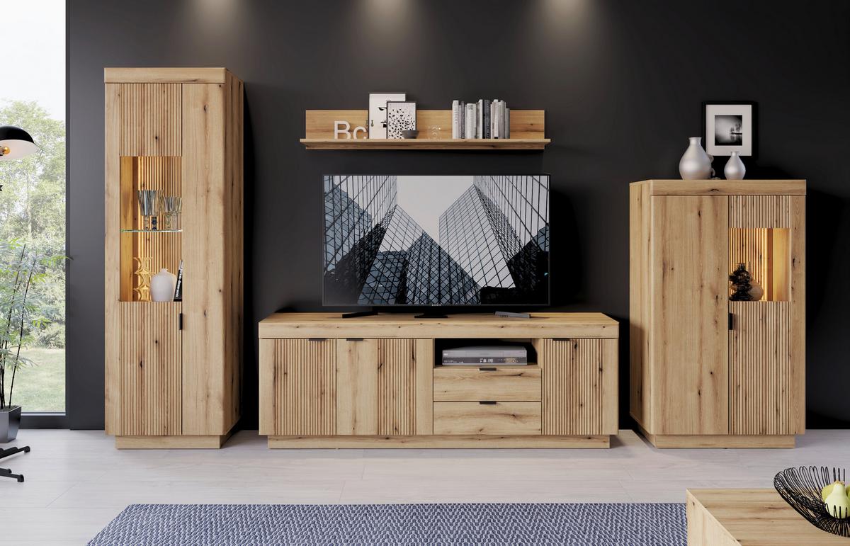 Comodă TV DELAMAR - culoare lemn stejar, Trend, material pe bază de lemn (185,9/66,6/39,6cm) - Modern Living