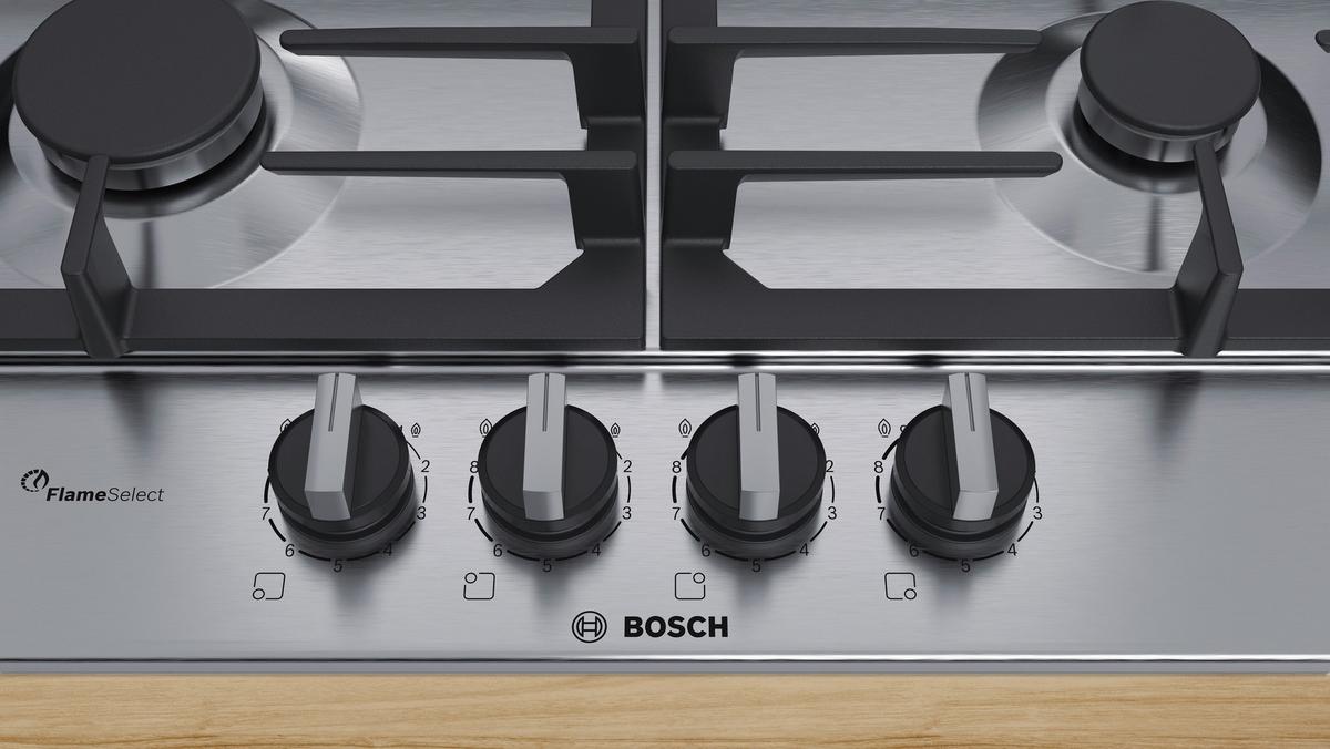 Gaskochfeld PCH6A5C90D Edelstahl - Edelstahlfarben, KONVENTIONELL, Metall (58,2/4,5/52cm) - Bosch