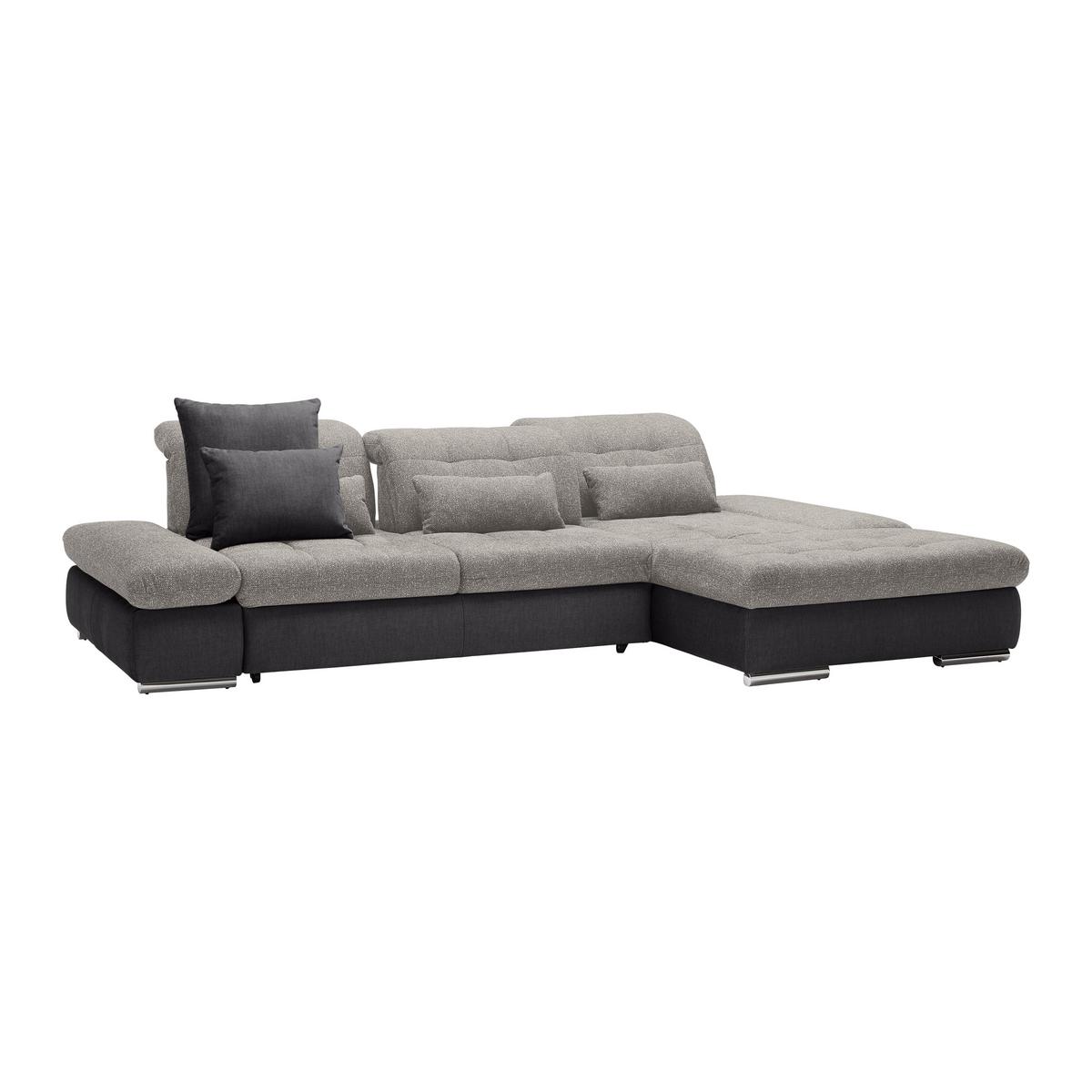 Wohnlandschaft Sanfino Silberfarben/Dunkelgrau - Chromfarben/Dunkelgrau, KONVENTIONELL, Holz/Textil (305/79-96/199cm) - Premium Living