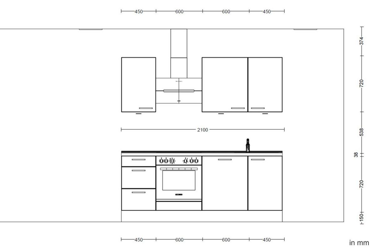 Küchenblock Structura High m. Geräten Eiche dunkel - Eiche dunkel/Schwarz, MODERN, Holzwerkstoff/Metall (210cm) - Nobilia