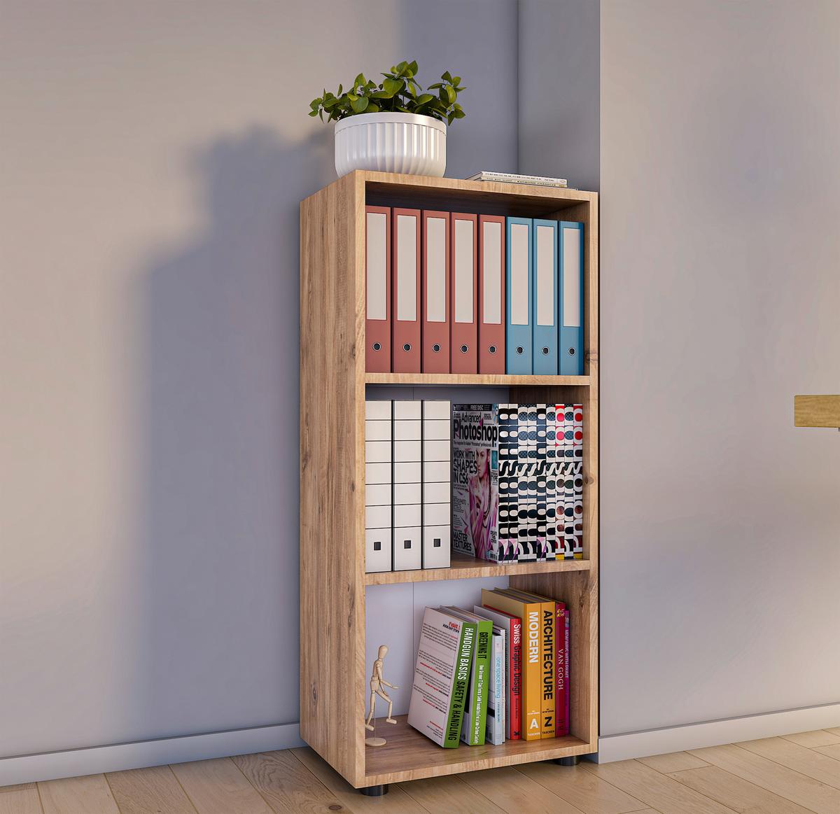 Regal Ulas 3, Hrast - črna/medeni hrast, Moderno, umetna masa/leseni material (49/108/32cm) - MID.YOU