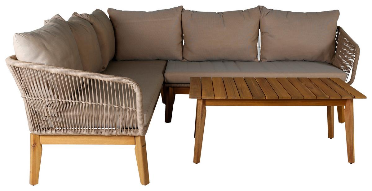 Loungegarnitur Chania ca. 210x160 cm Beige - Beige/Akaziefarben, KONVENTIONELL, Holz/Kunststoff (210/160cm) - Gardenson