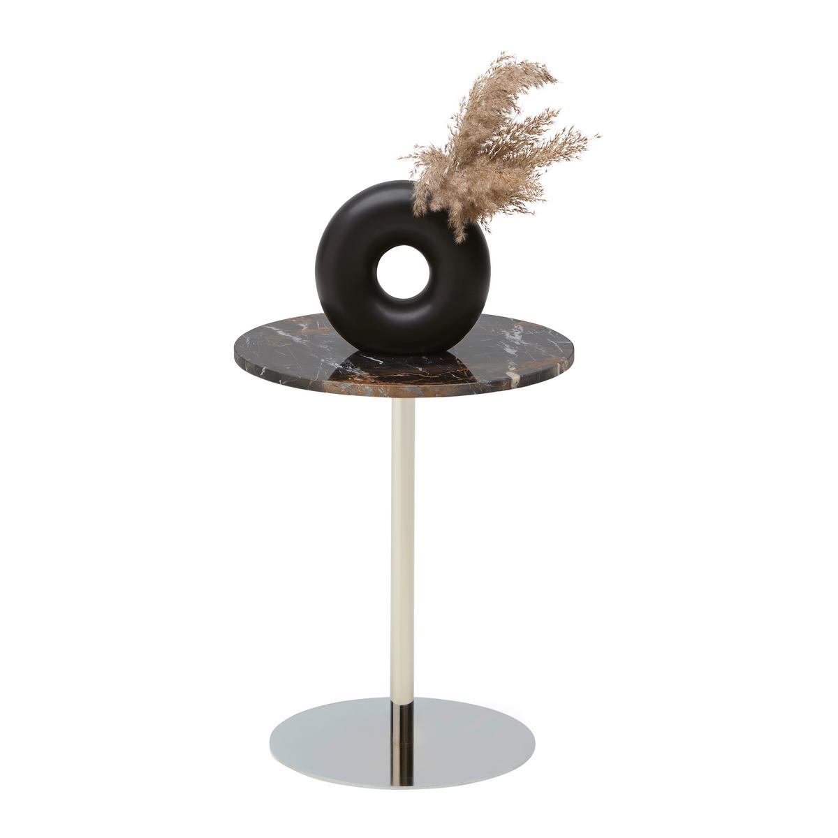 Beistelltisch Elian -Trend- - Chromfarben/Schwarzbraun, Modern, Stein/Metall (40/40/45cm) - Mömax
