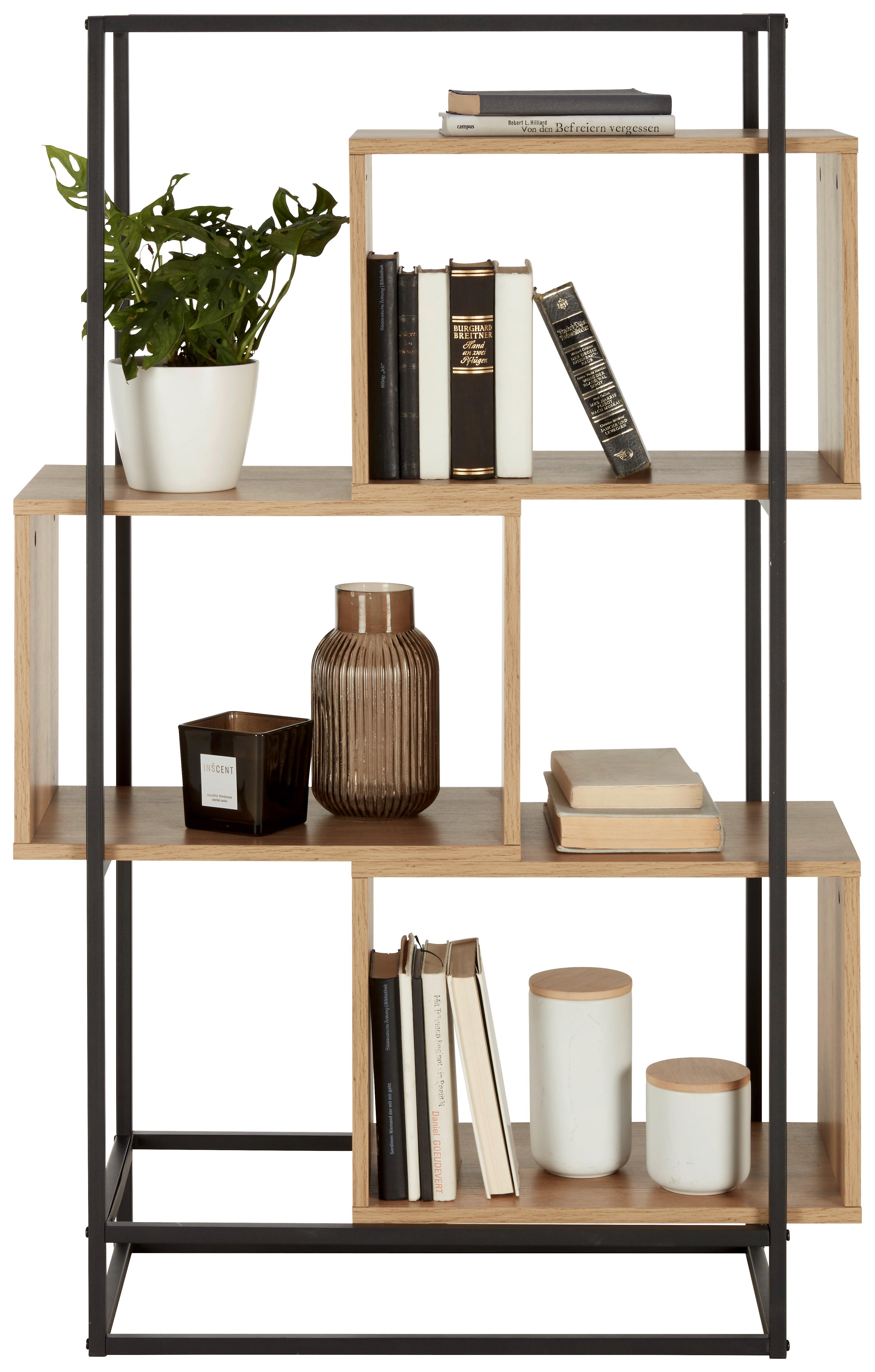 HYLLA ADRIAN -EXKLUSIV- - svart/naturfärgad, Modern, metall/trämaterial (80/126/33,2cm) - Mömax