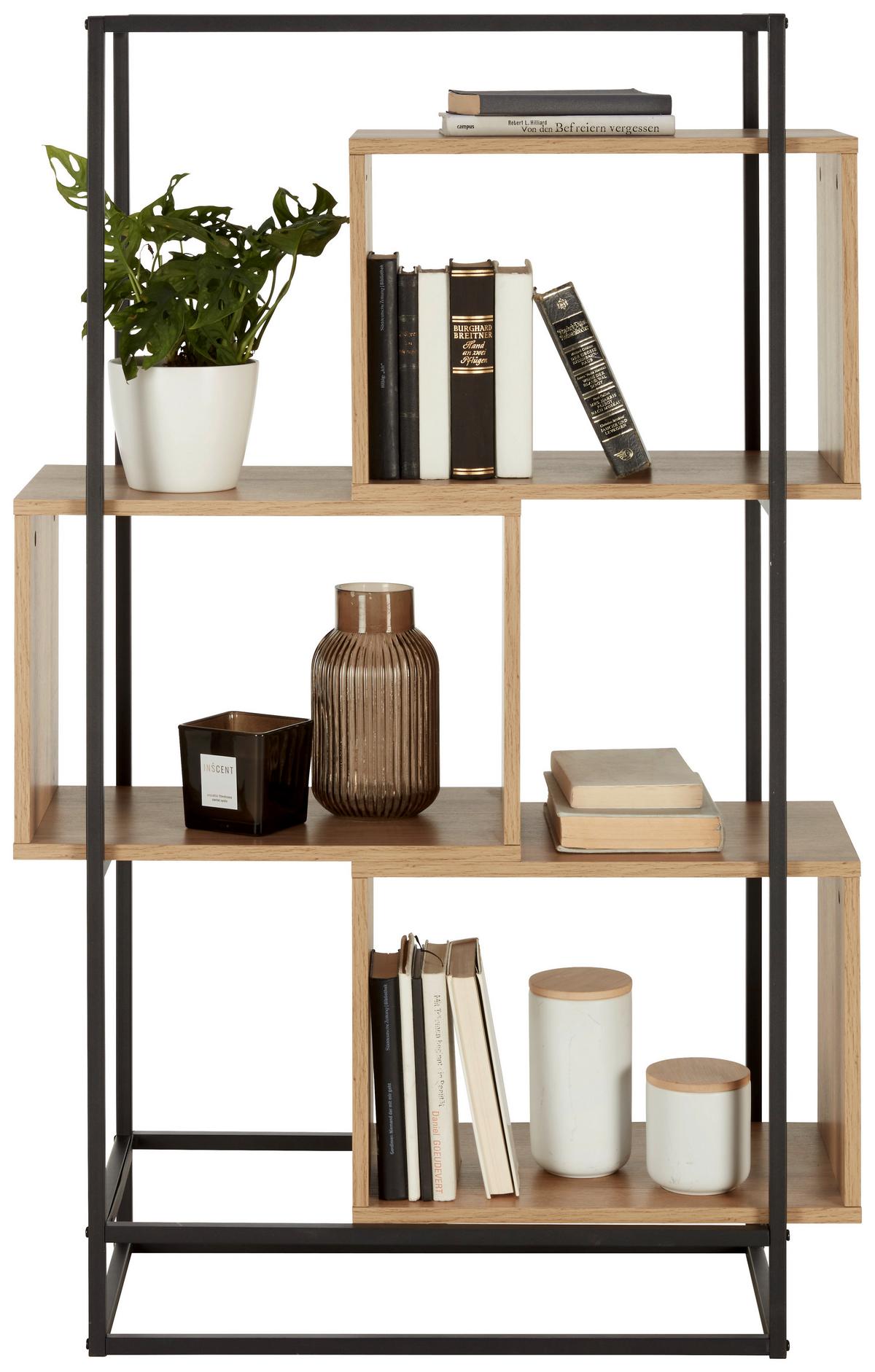 étagère in Schwarz/Naturfarben - Schwarz/Naturfarben, Modern, Holzwerkstoff/Metall (80/126/33cm) - Mömax