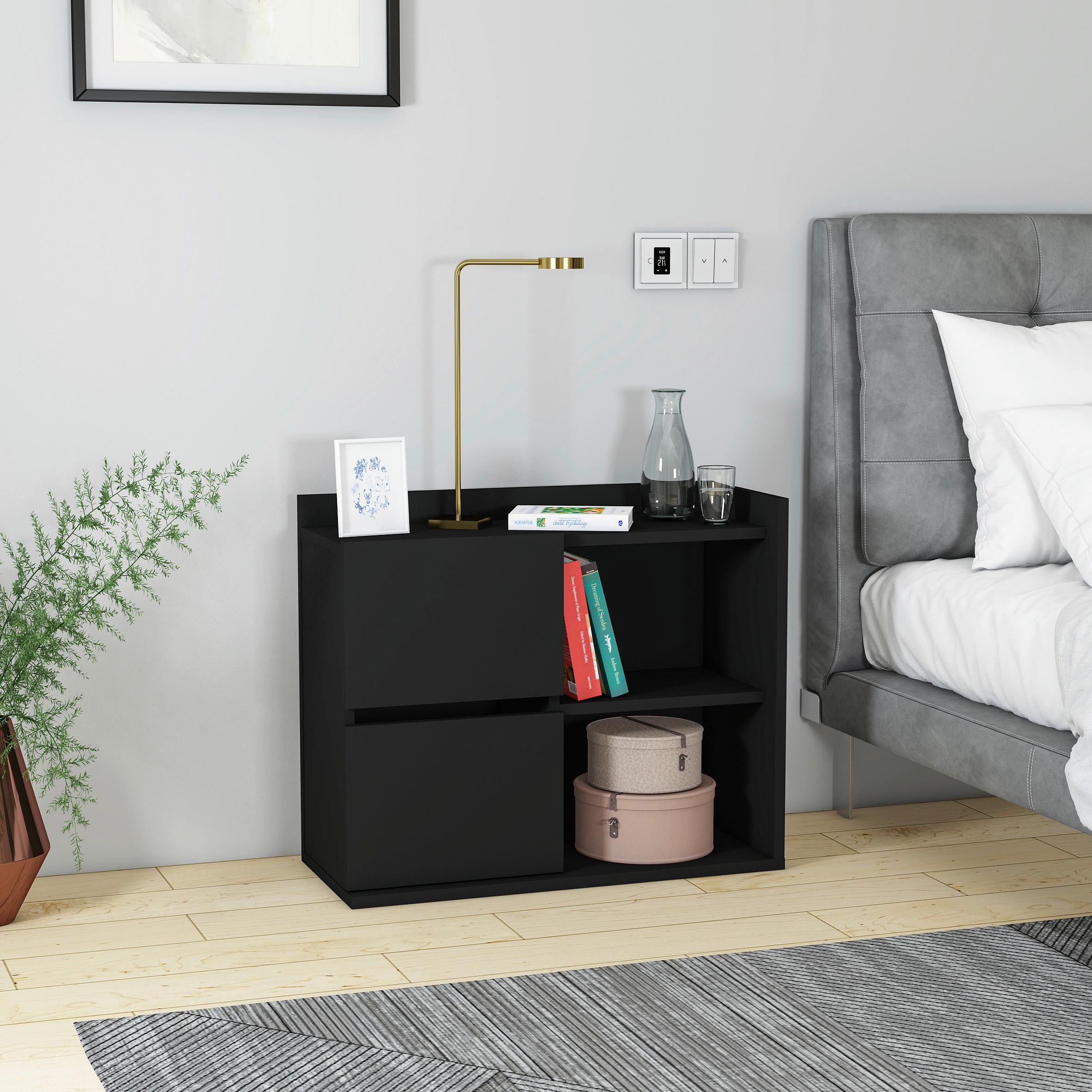 Nachttisch Juno ca. 60x53,2x35 cm Schwarz - Schwarz, Design, Holzwerkstoff (60/53,2/35cm) - MID.YOU