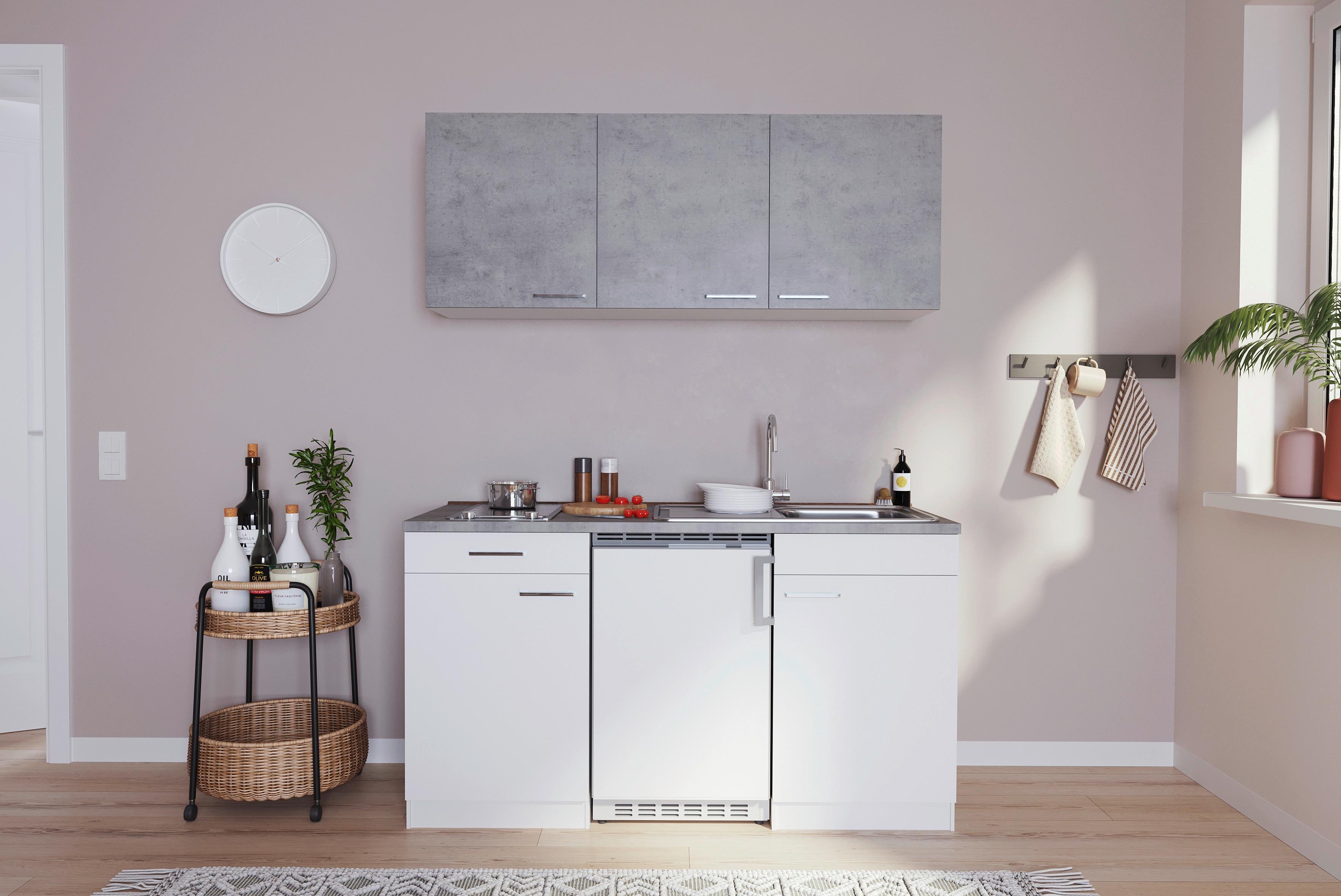Miniküche Economy m. Geräten ca. 150cm Grau/Weiß - Alufarben/Weiß, KONVENTIONELL, Holzwerkstoff/Kunststoff (150cm) - Respekta