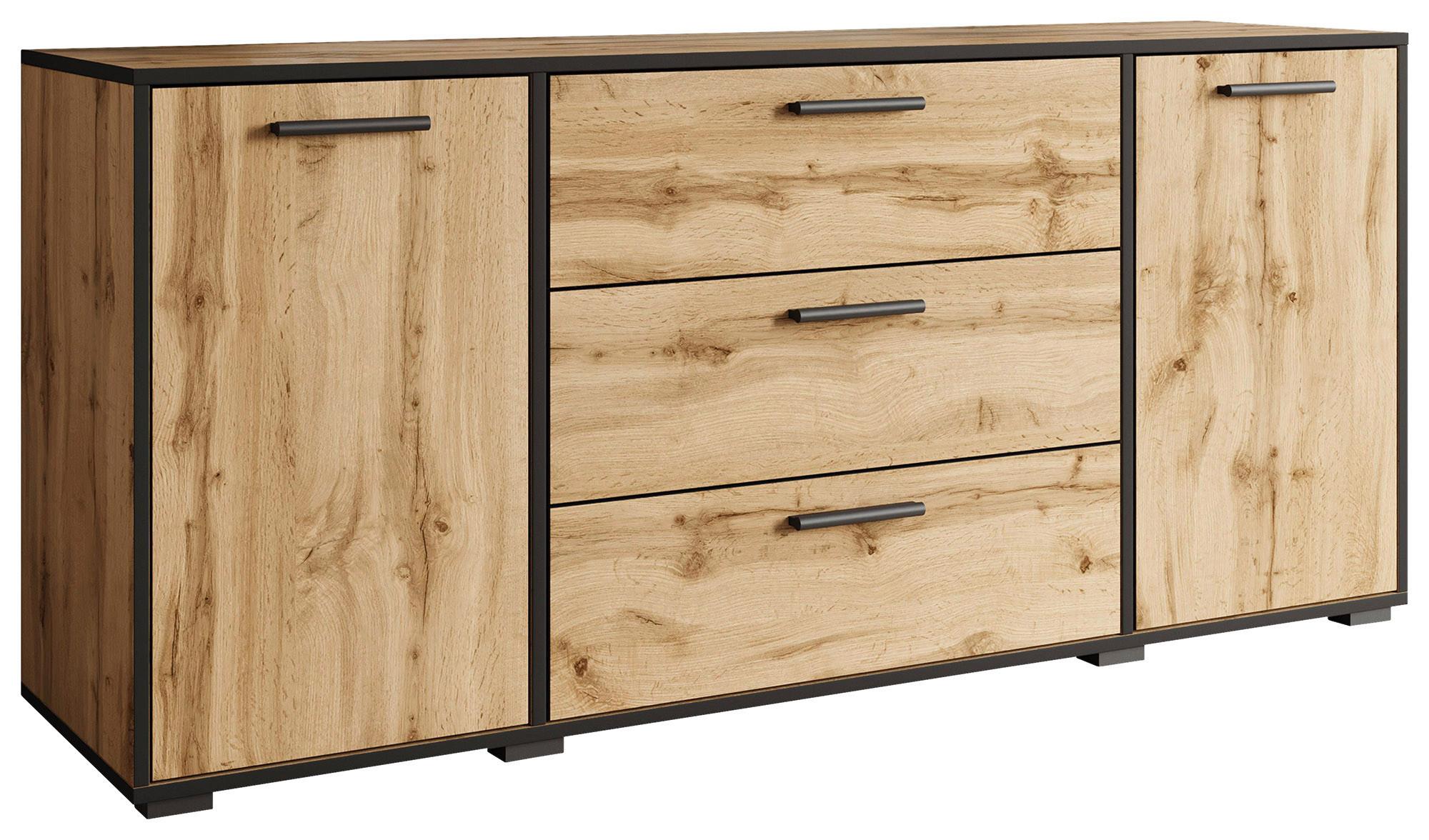 Sideboard Bogota ca. 150x68 cm Eiche Wotan - Eiche Wotan/Schwarz, Basics, Holzwerkstoff/Kunststoff (150/68/40cm) - P & B