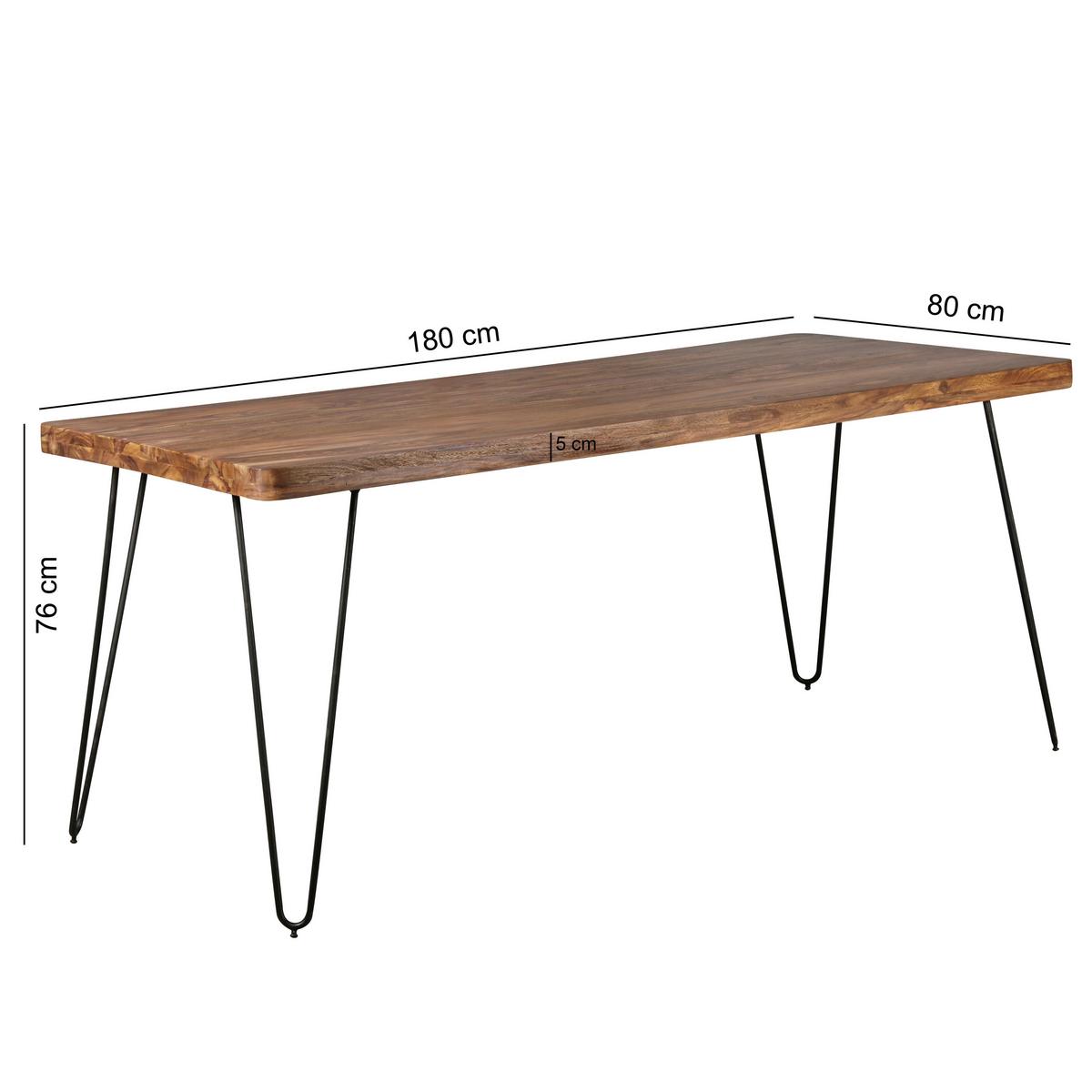 Jedilna Miza Bagli, Pravi Les, 180x80cm - črna/barve indijskega rožnega lesa, Design, kovina/les (180/80/76cm) - MID.YOU