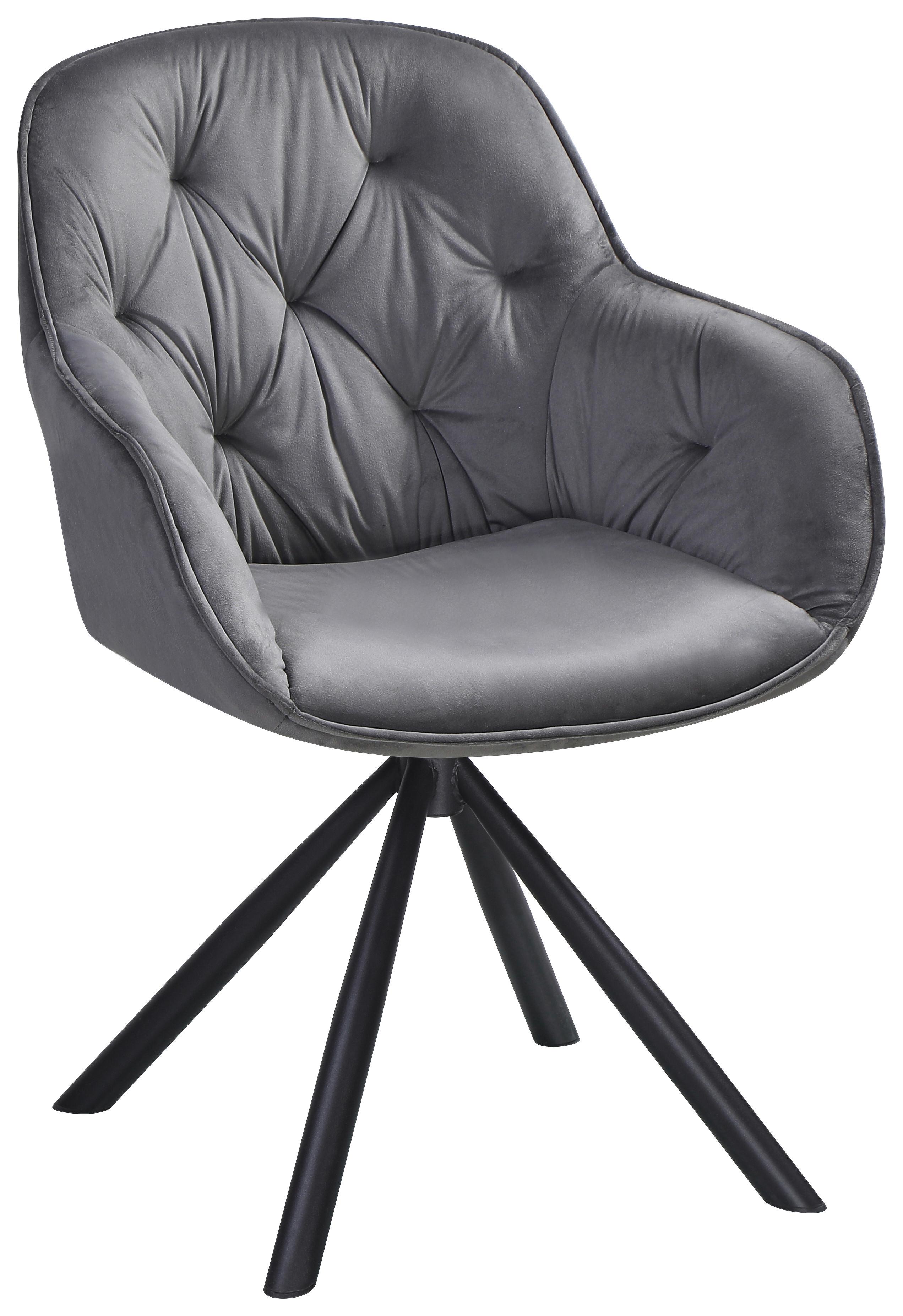 Naslanjač Silvi, Siva, Žamet, Vrtljiv - siva/črna, Konvencionalno, kovina/tekstil (62/85/62cm)