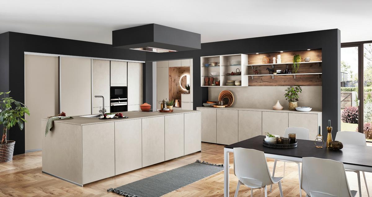 Einbauküche Riva in Betonfarben/Sandfarben - Sandfarben, MODERN, Holzwerkstoff - Nobilia