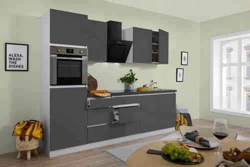 Küchenblock Premium Grau mit E-Geräten B: ca. 270 cm - Braun/Weiß, MODERN, Holzwerkstoff (270cm) - Respekta