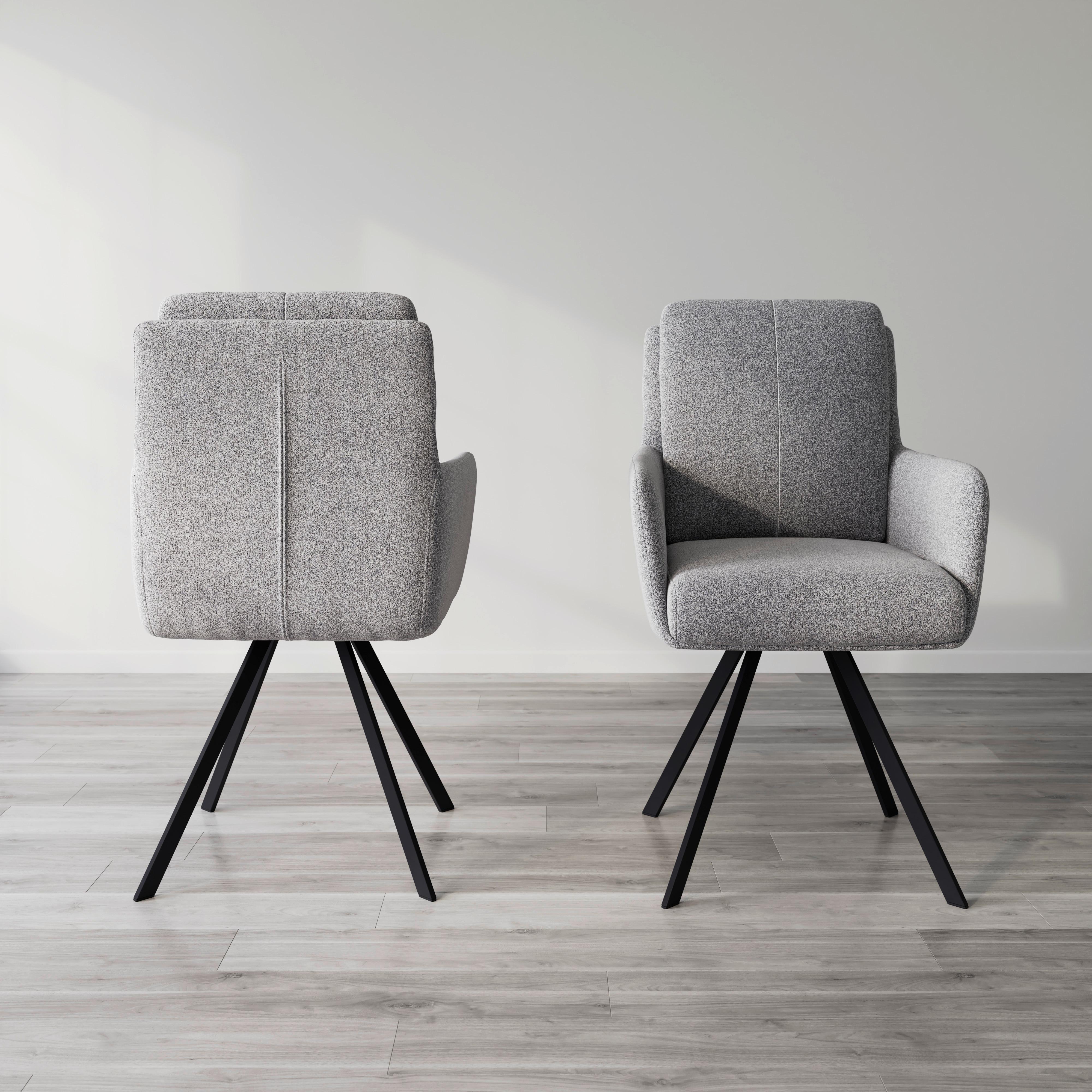 Armlehnstuhl Marie Grau Webstoff Drehbar Gepolstert - Schwarz/Grau, MODERN, Holz/Textil (60/95,5/65cm) - Bessagi Home