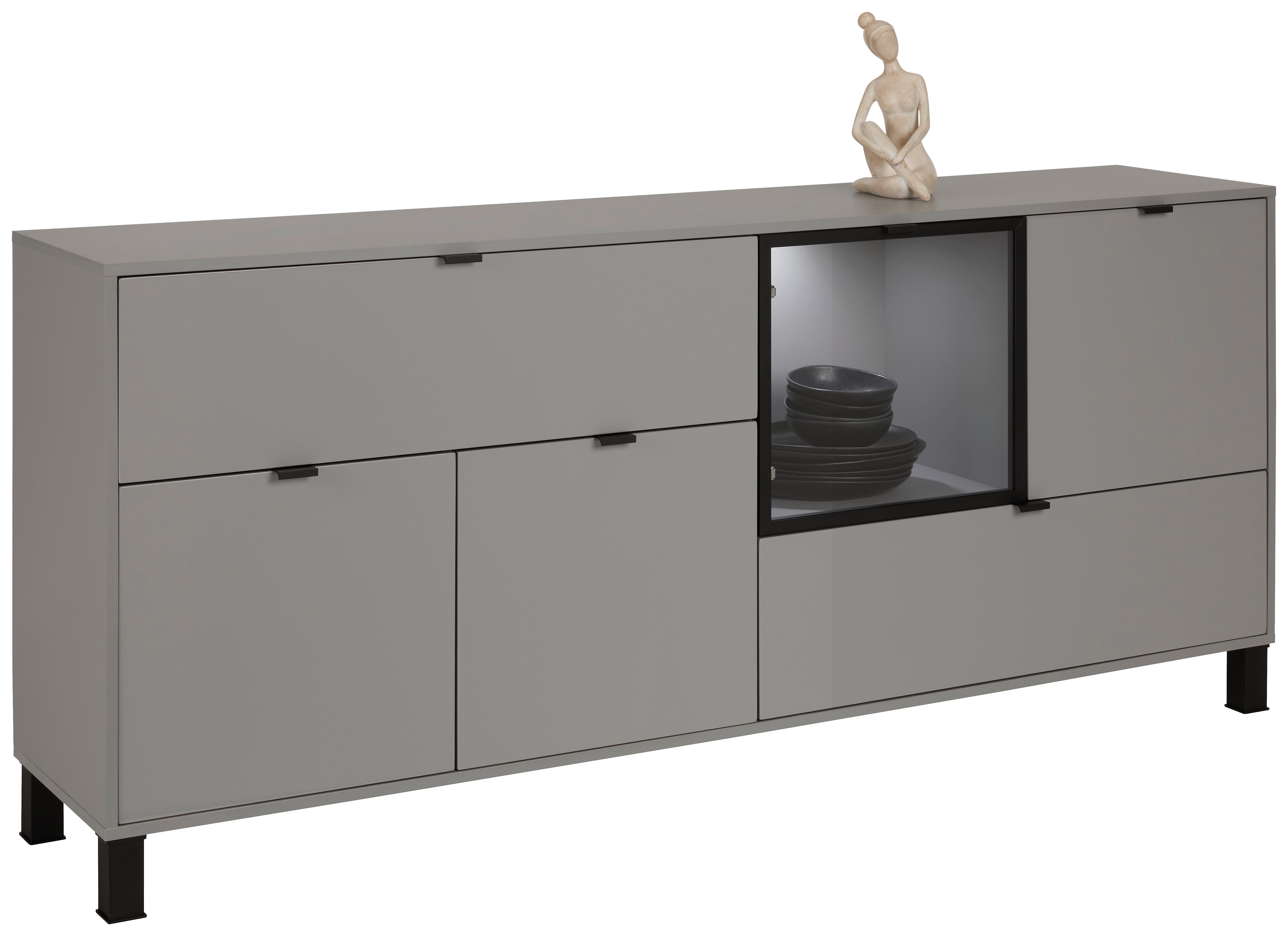 Komoda Grid - črna, Moderno, umetna masa/steklo (184/82/38cm) - Modern Living