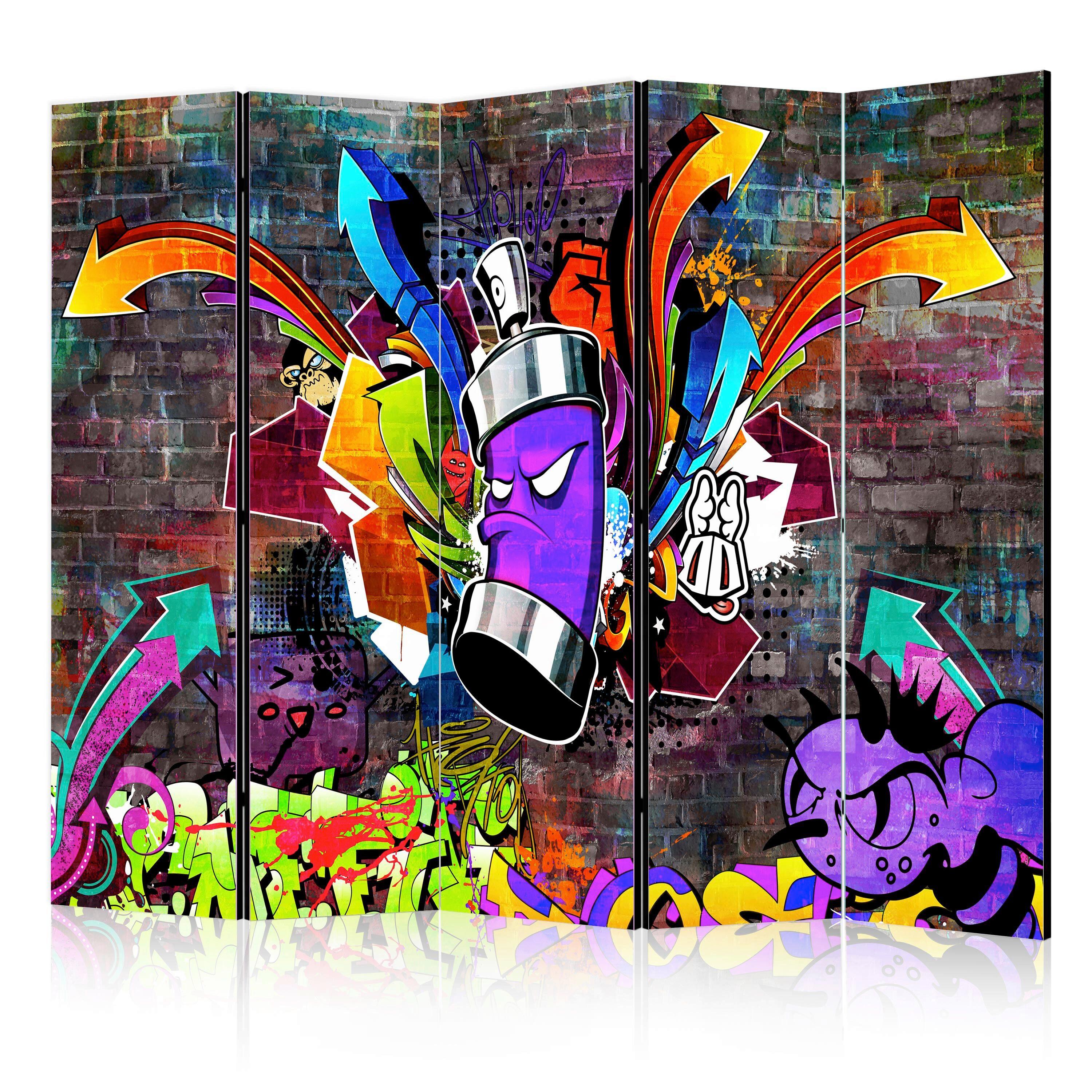Paravent Graffiti Colourful Attack II Multicolor - Rotbraun/Multicolor, Basics, Holz/Textil (225/172/3cm) - artgeist