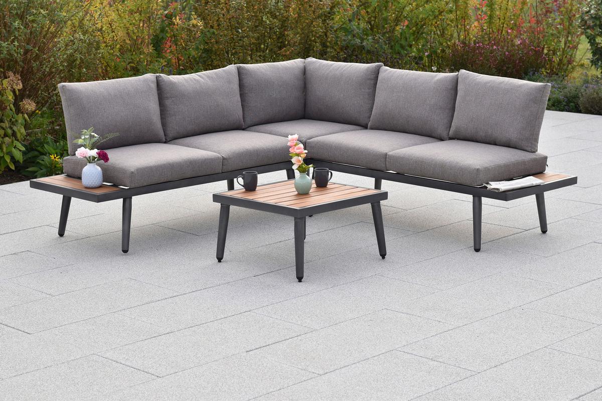 GARTENSET KORFU - Graphitfarben/Naturfarben, MODERN, Kunststoff/Textil - Gardenson