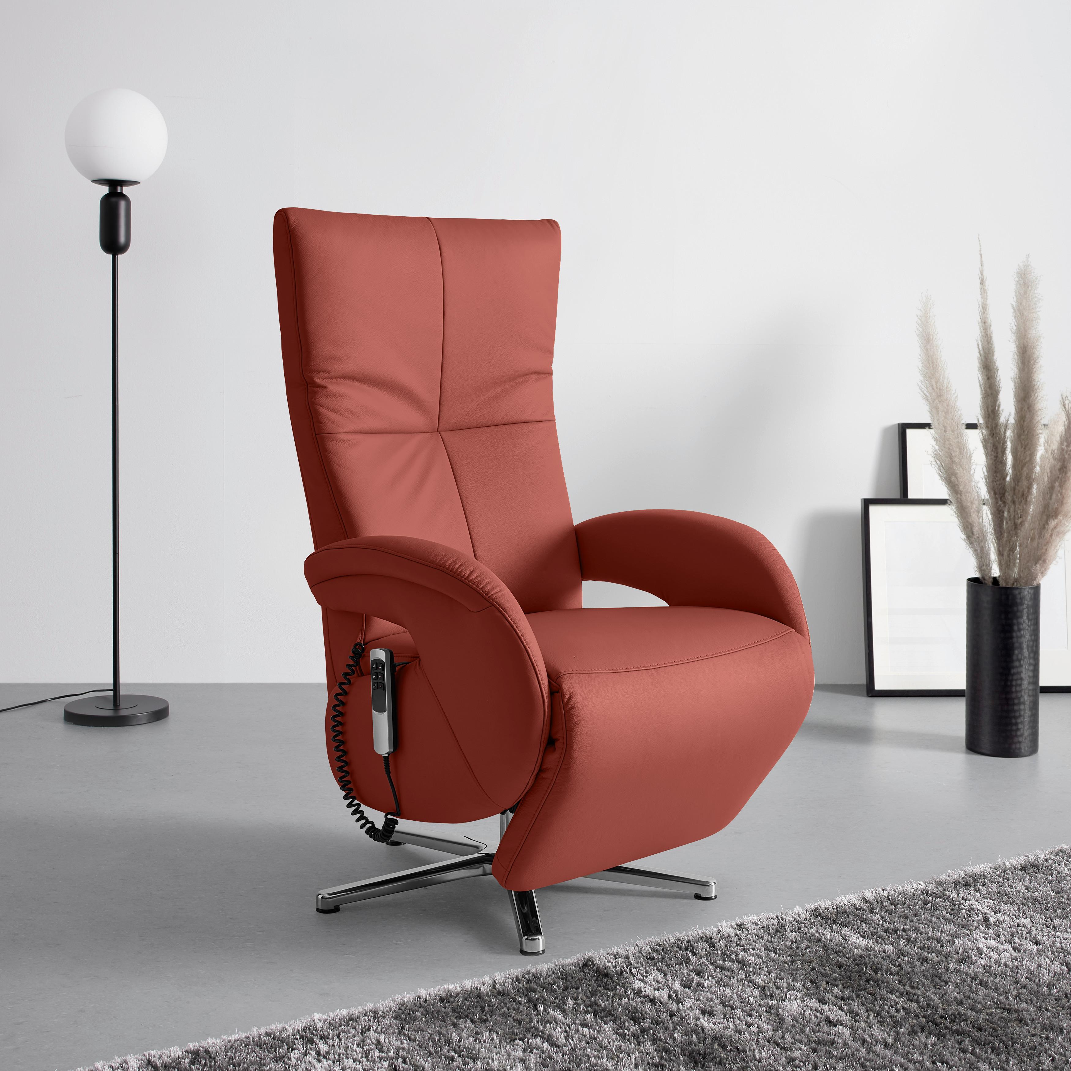 Relaxsessel Sitting 2 Weinrot - Chromfarben/Weinrot, MODERN, Leder (70/111/80cm) - Premium Living